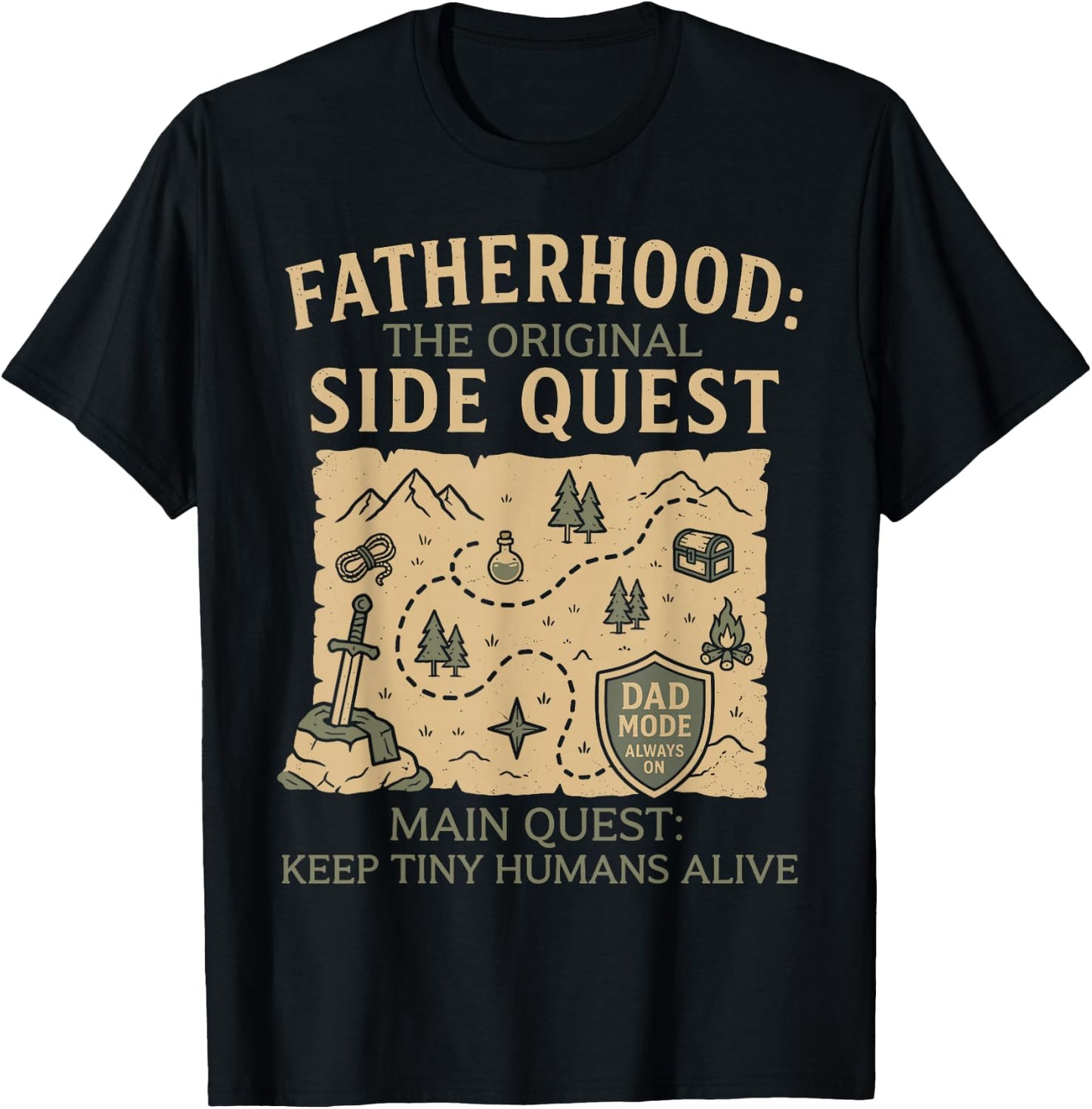 Funny Gamer Dad Fatherhood Side Quest Father's Day RPG Dad T-Shirt - T-Shirt | Black