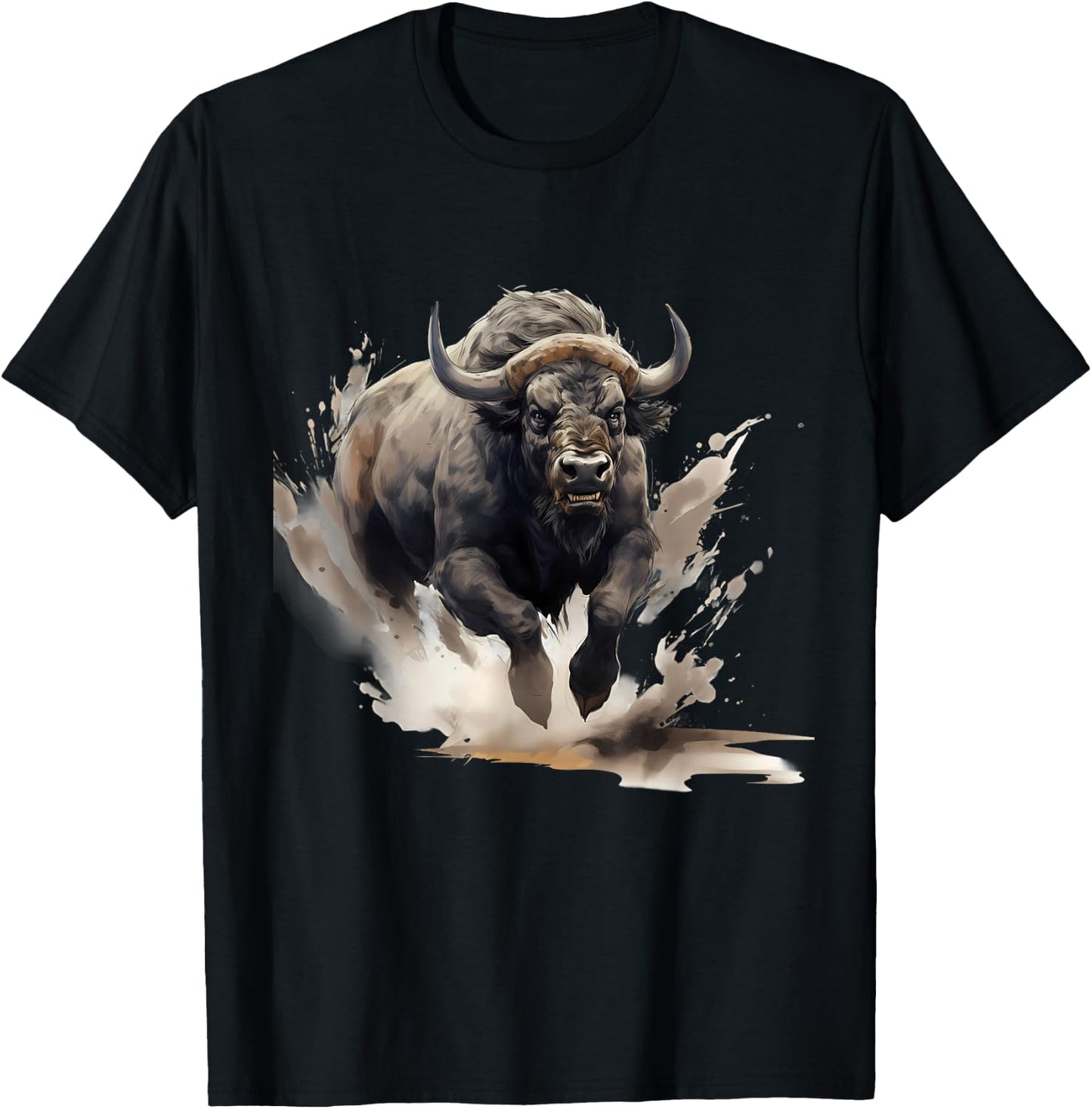 Buffalo Wildlife Safari Splash Bison Animal Art Nature Motif T-Shirt - T-Shirt | Black