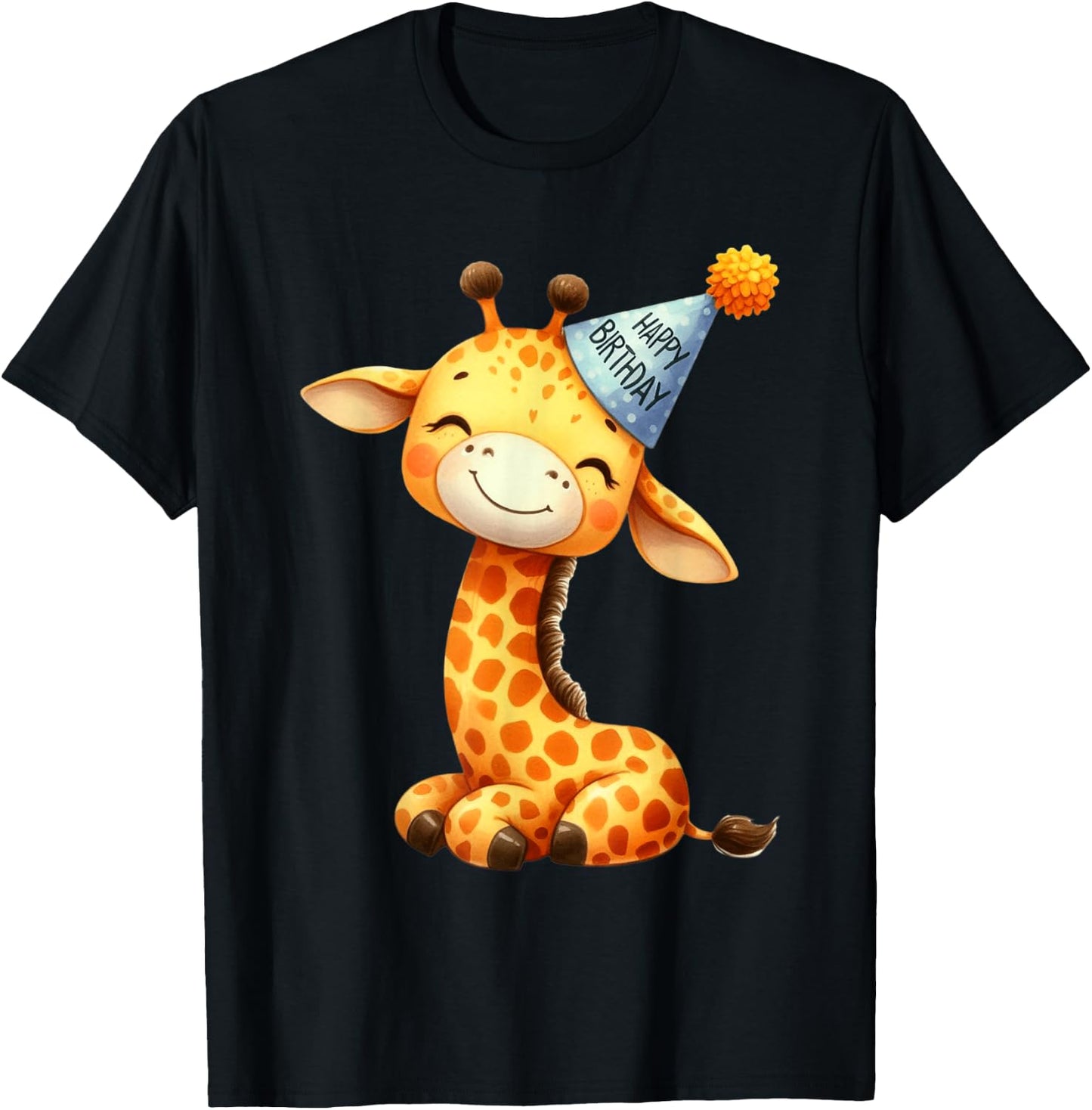 Cute Giraffe Happy Birthday Party Hat Kids T-Shirt - T-Shirt | Black