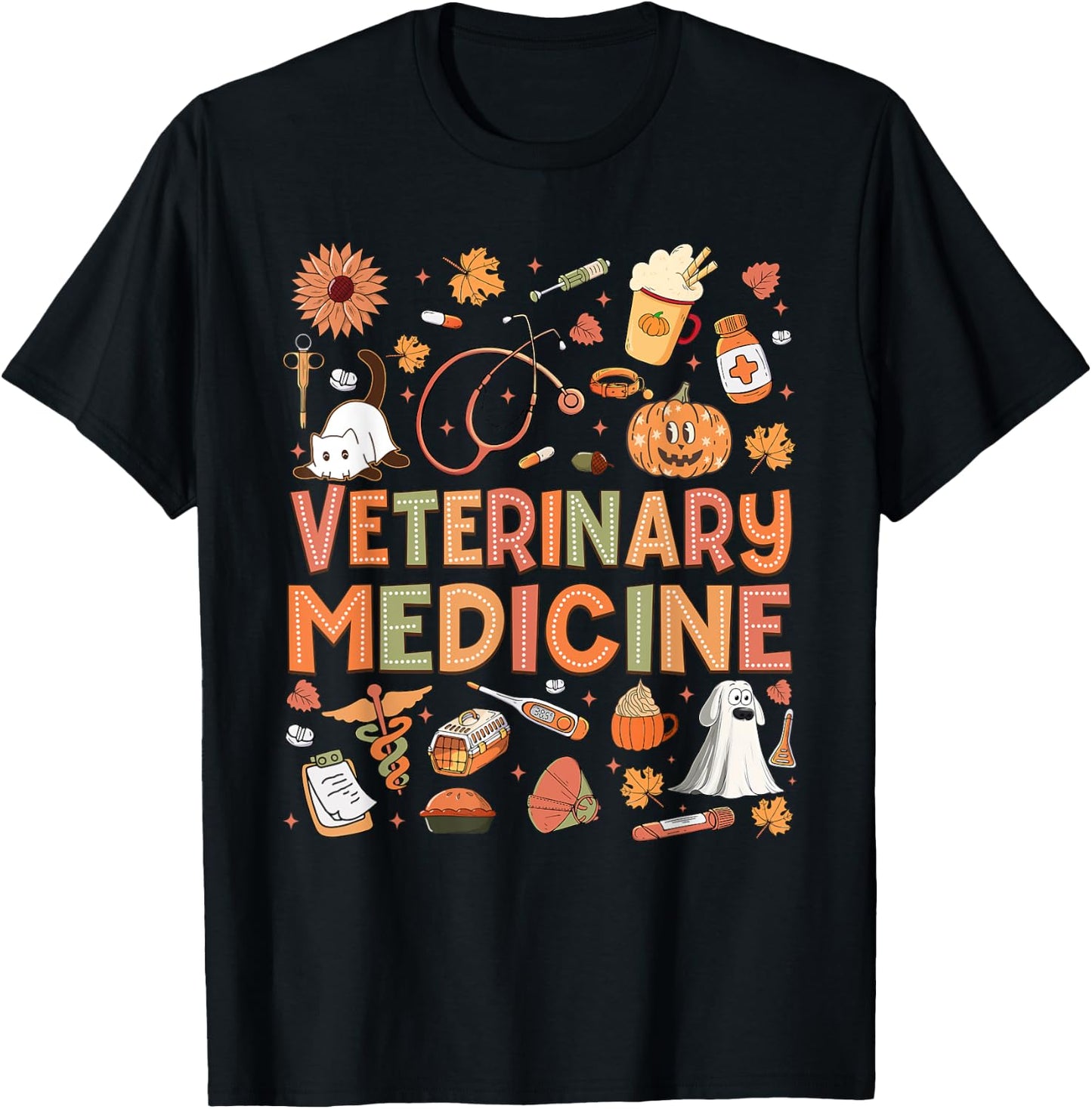 Veterinary Medicine Pumpkin Fall Veterinary Technician Week T-Shirt - T-Shirt | Black