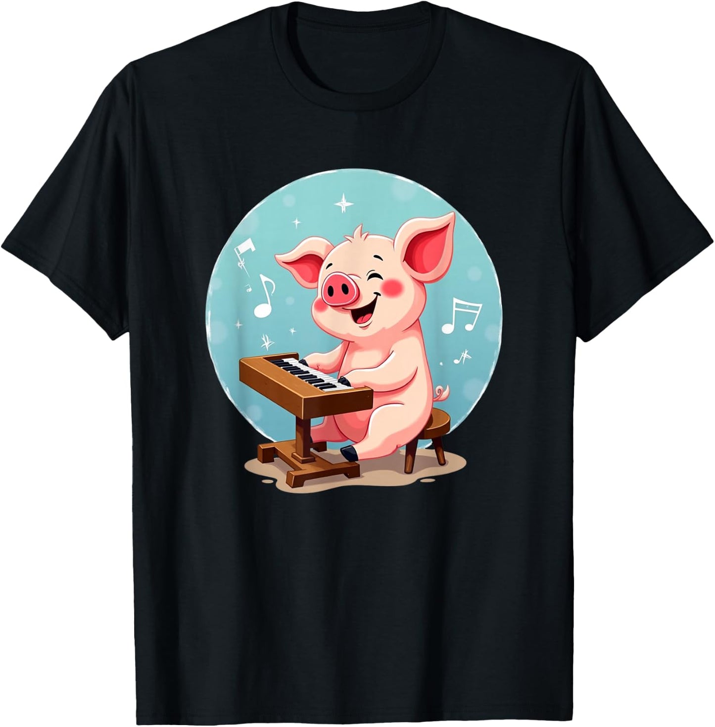 Piano Playing Pig T-Shirt - T-Shirt | Black