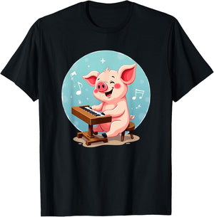 Piano Playing Pig T-Shirt - T-Shirt | Black