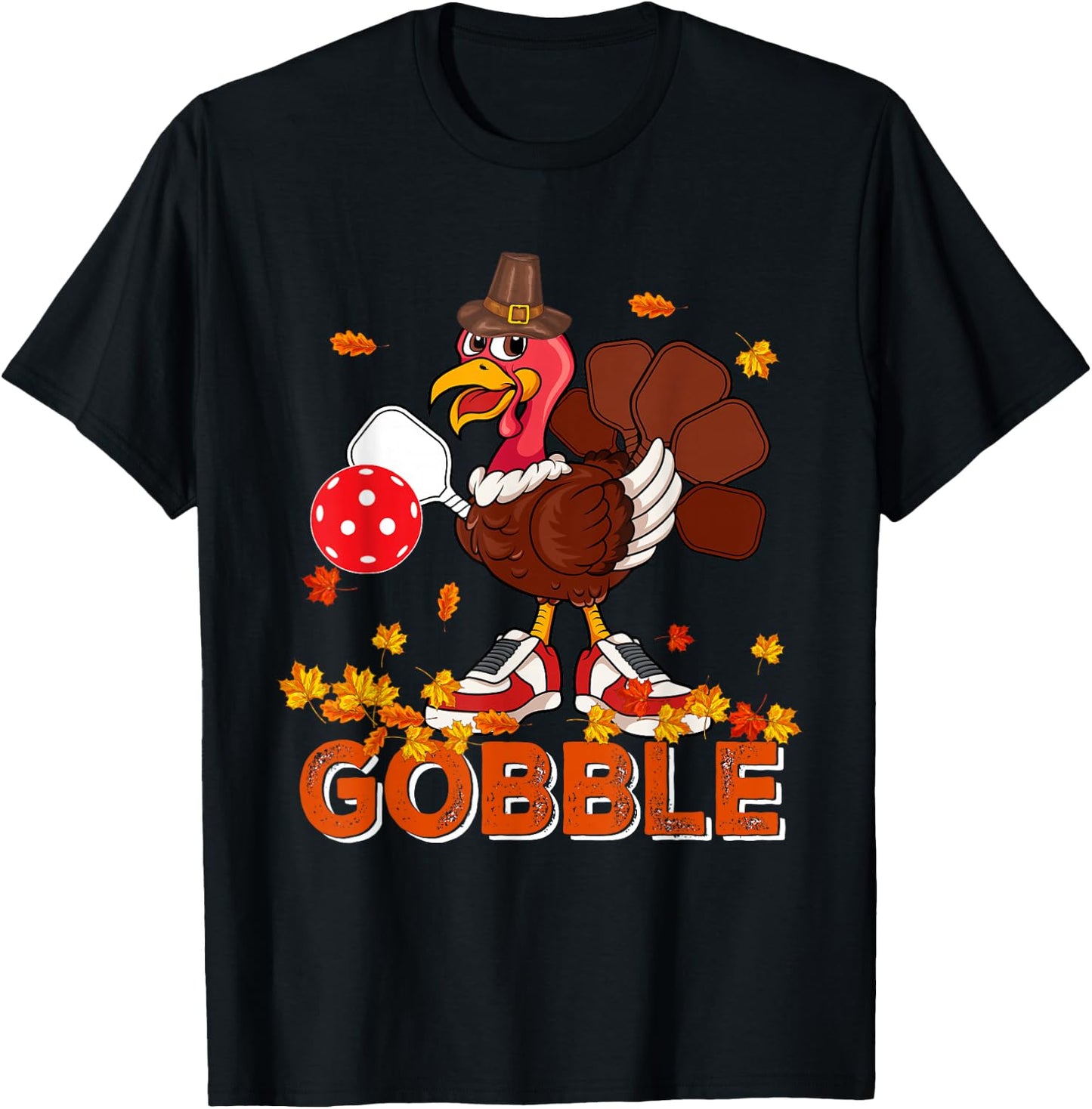 Vintage Gobble Thanksgiving Turkey Playing Pickleball Player T-Shirt - T-Shirt | Black