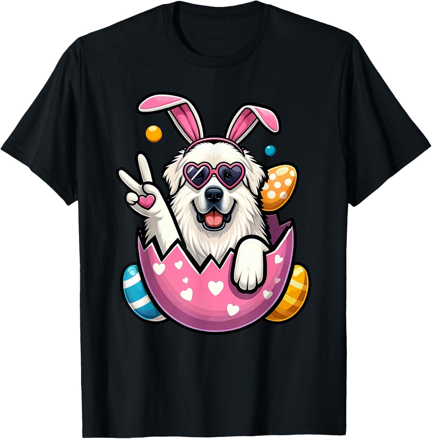 Peace Sign Hand Great Pyrenees Bunny Kids Easter T-Shirt - T-Shirt | Black