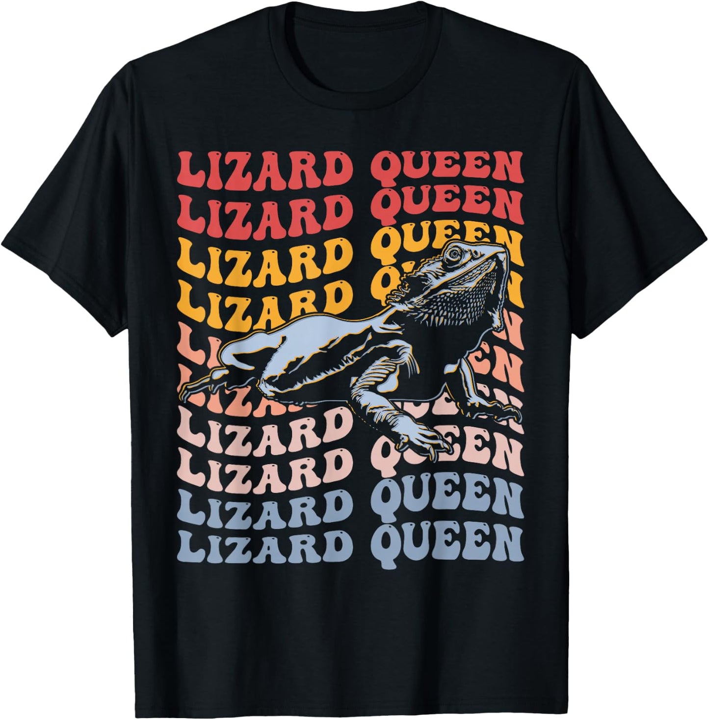 Lizard Queen Groovy Bearded Dragon Lizard Lover Girl Queen T-Shirt - T-Shirt | Black