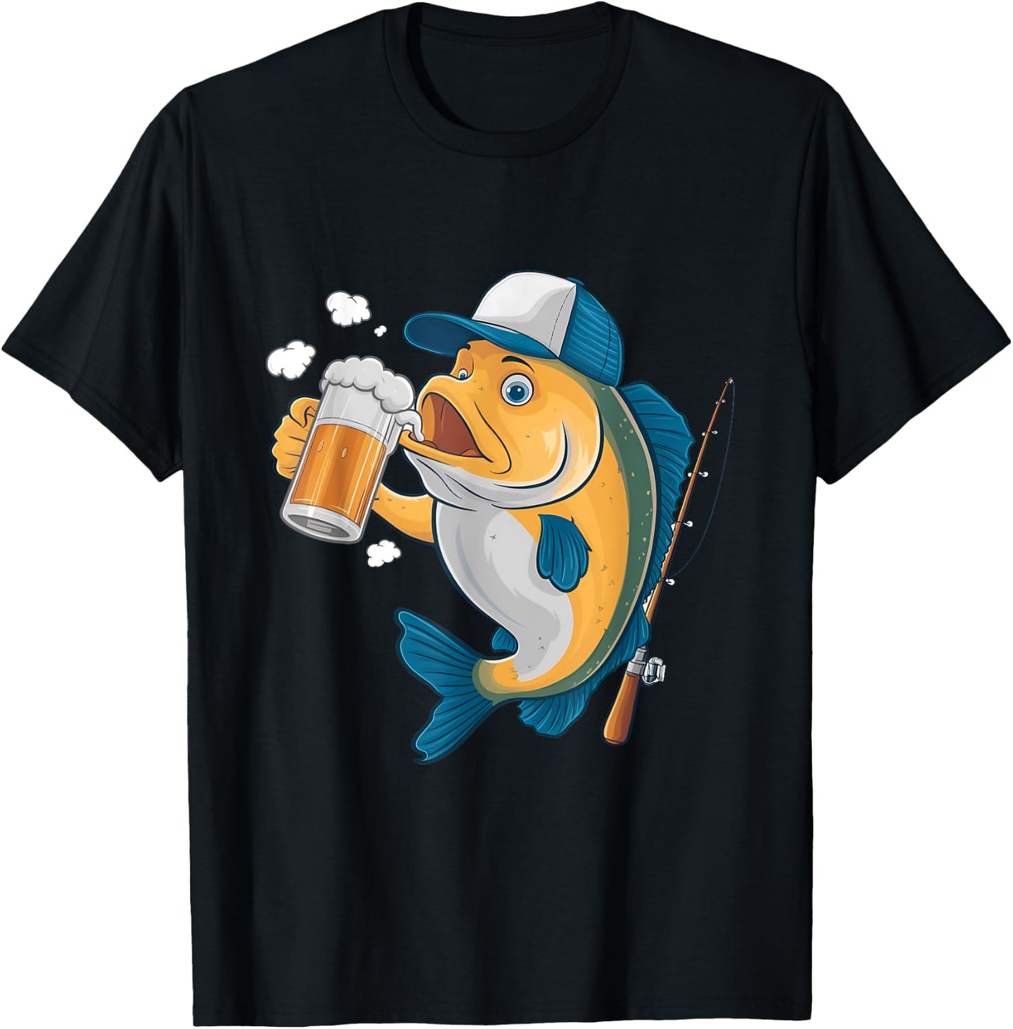 A fish drinking beer wearing a cap Design T-Shirt - T-Shirt | Black