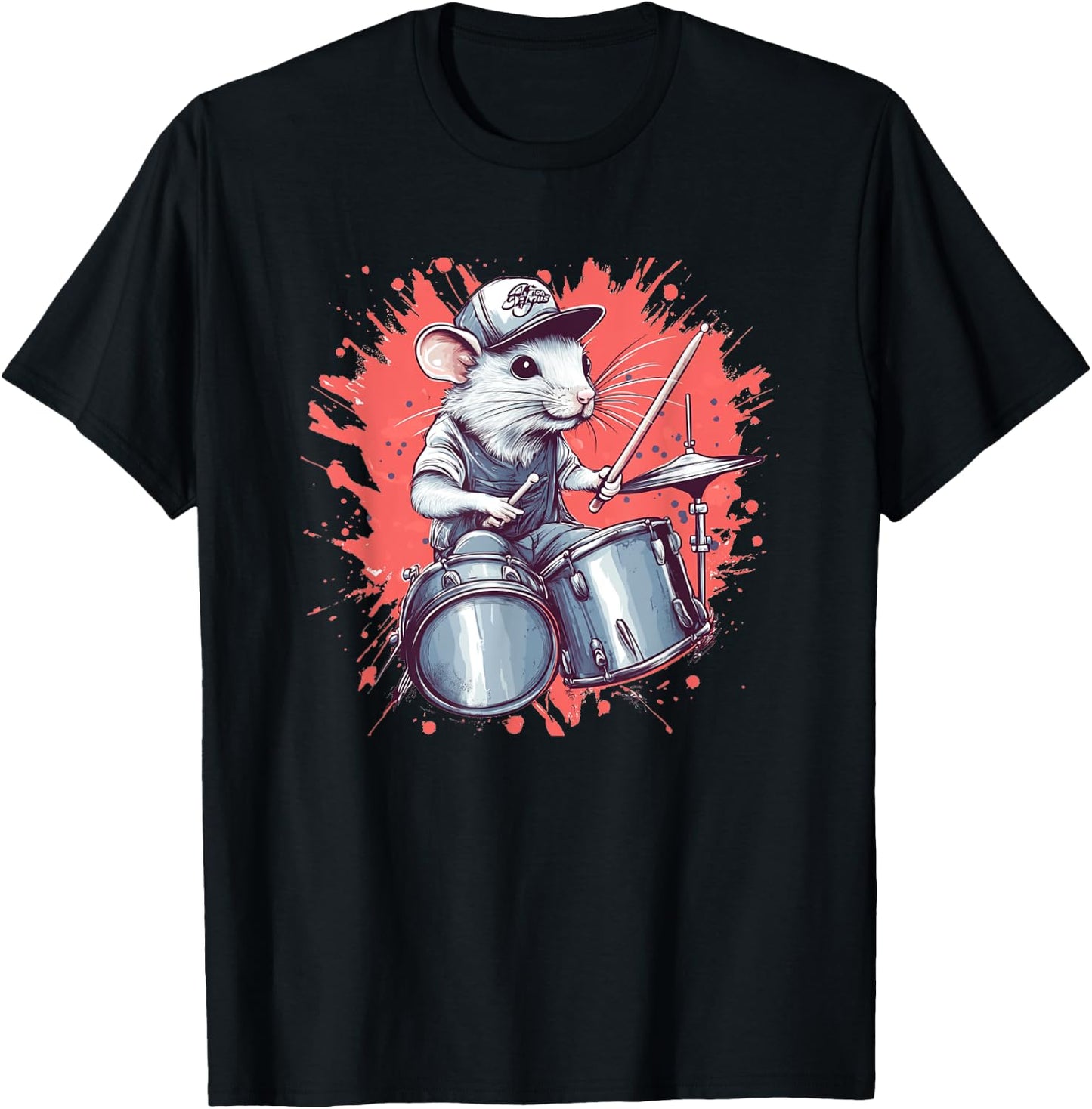 Costume drôle de batteur de rat blanc pour les amateurs de souris et de batterie T-Shirt - T-Shirt | Black