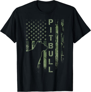 Vintage USA American Camo Flag Pitbull Dog Silhouette Pittie T-Shirt - T-Shirt | Black
