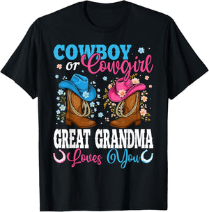 Cowboy Or Cowgirl Great Grandma Loves You Gender Reveal T-Shirt - T-Shirt | Black