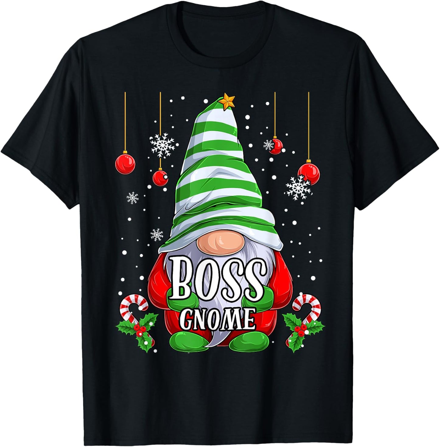 Boss Gnome christmas pajamas matching family group T-Shirt - T-Shirt | Black