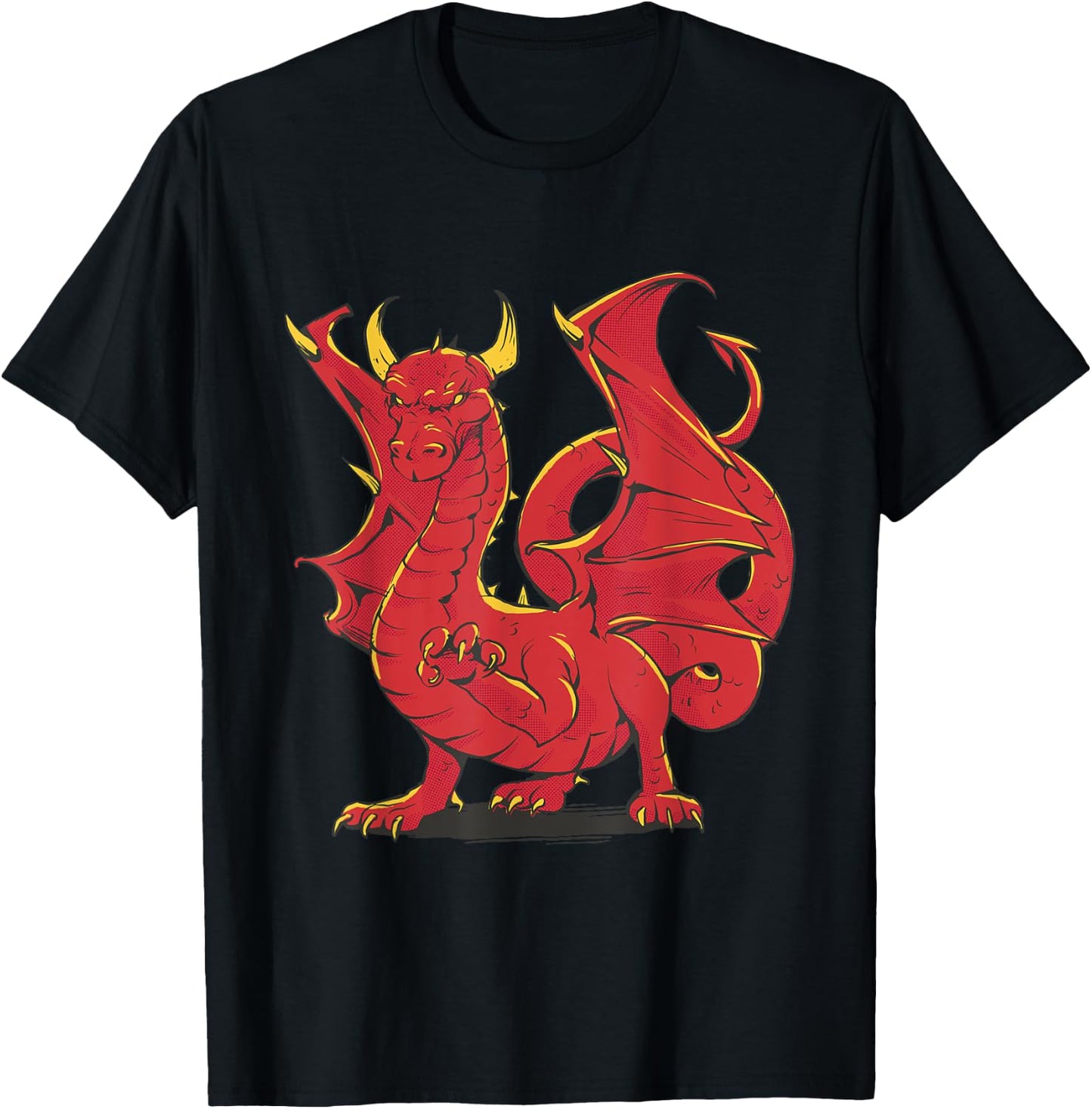 Cool Red Fire Dragon Fantasy Artwork Graphic T-Shirt - T-Shirt | Black