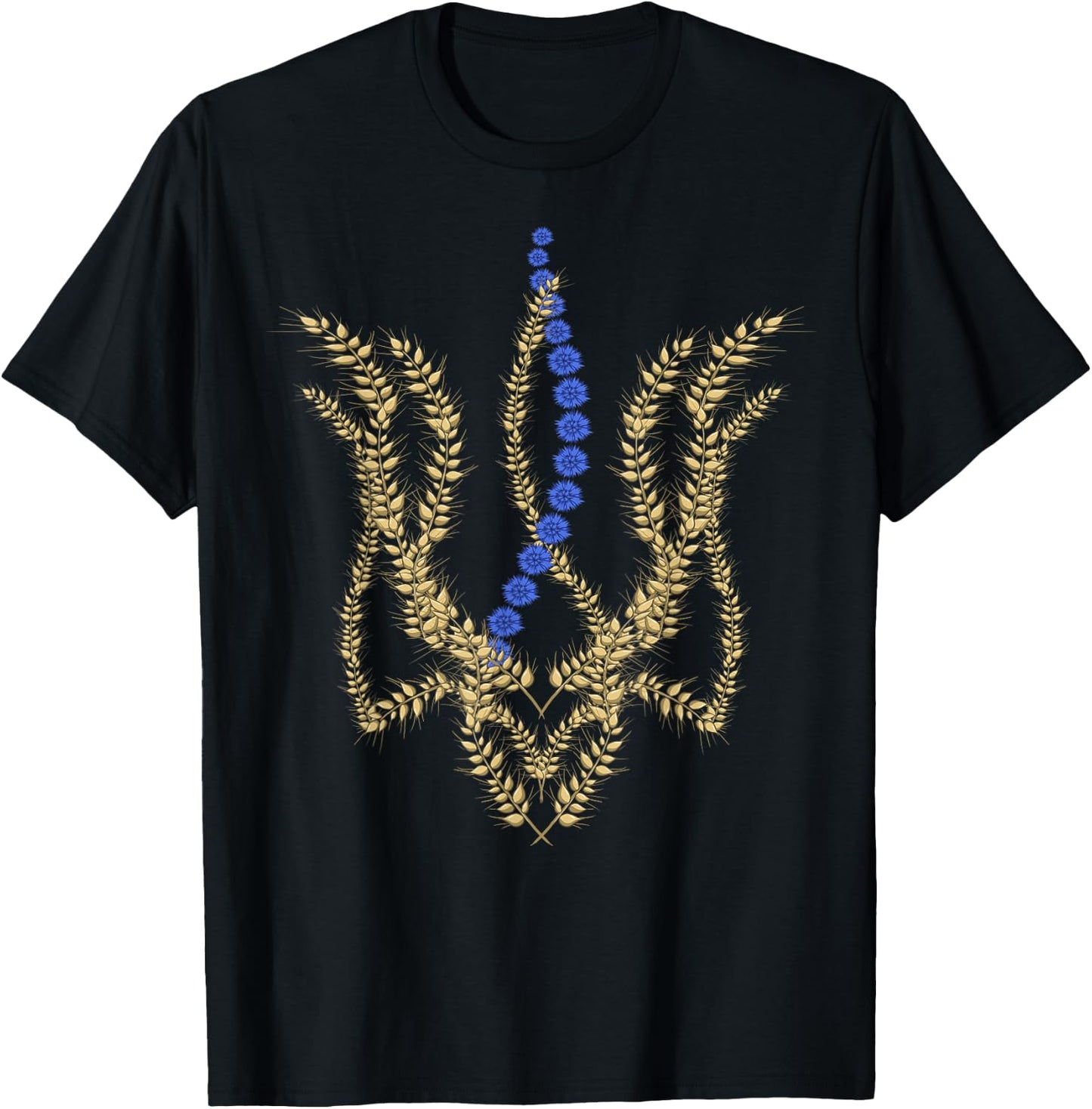 Ukrainische Trysub Retro Ährchen Blumen Ukraine Vyshyvanka T-Shirt - T-Shirt | Black