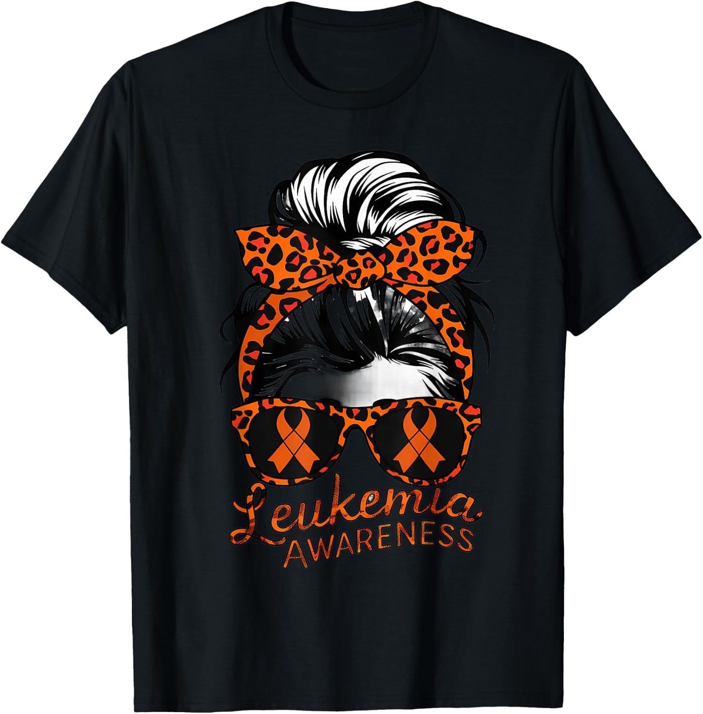 Leukemia Cancer Awareness Girl Head Scarf Orange Ribbon T-Shirt - T-Shirt | Black