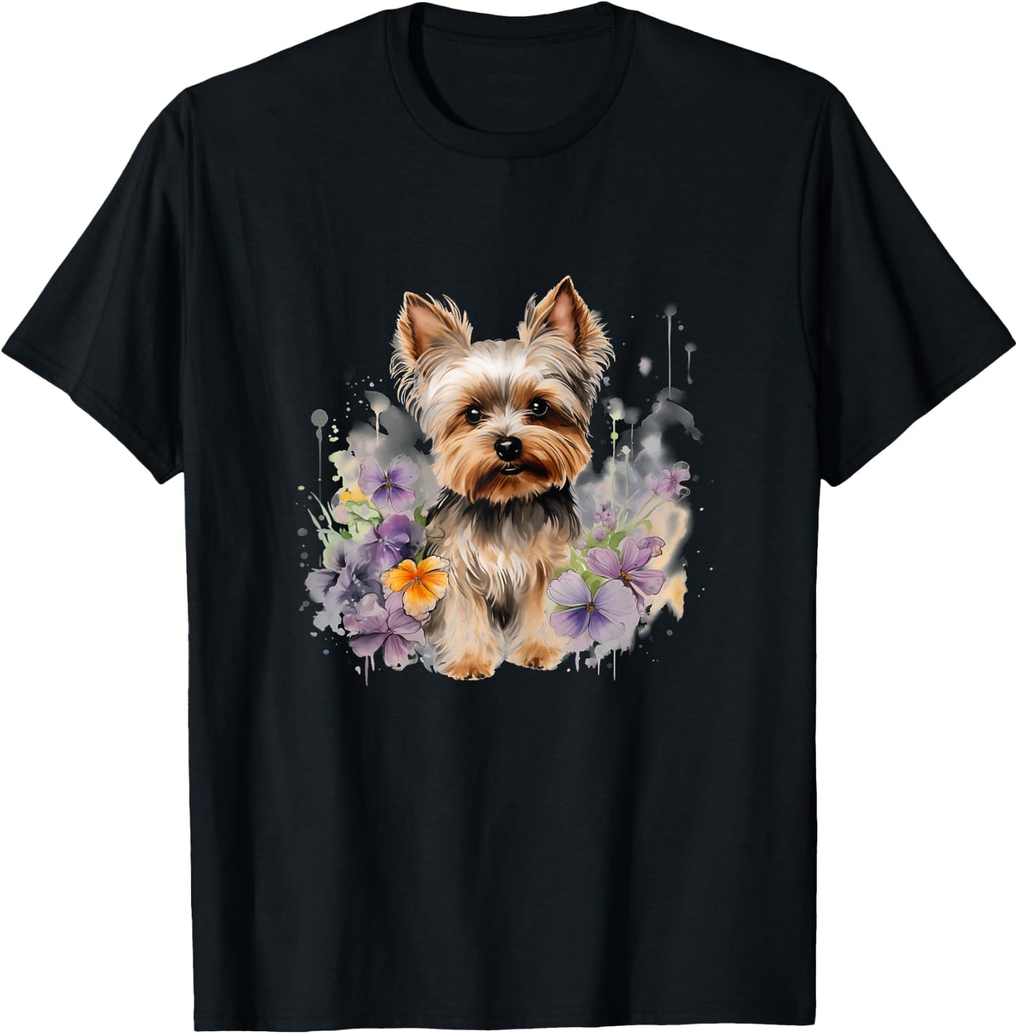 Yorkshire Terrier Mom Floral Yorkie Dog Lover Flowers Cute , White T-Shirt - T-Shirt | Black
