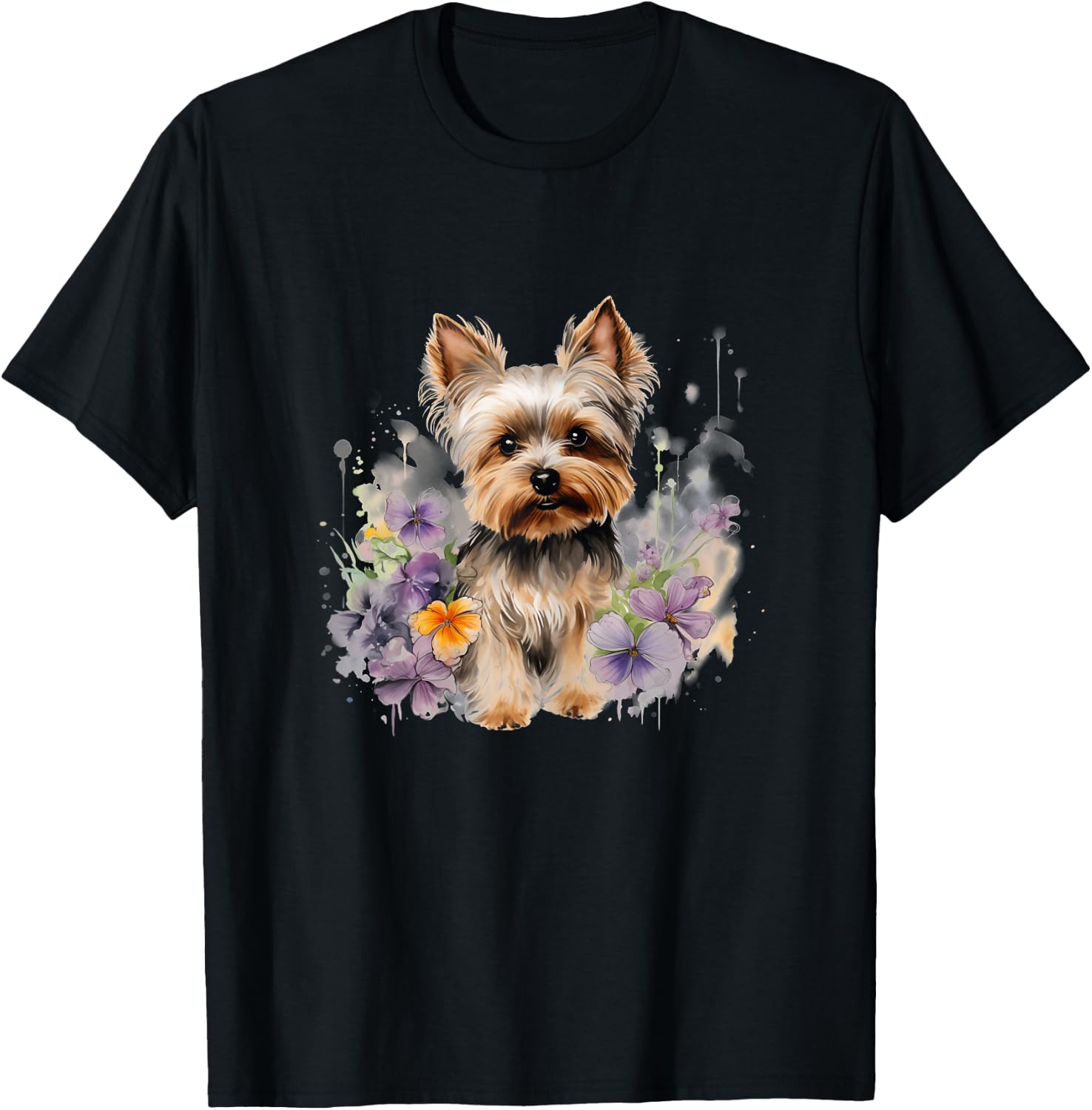 Yorkshire Terrier Mom Floral Yorkie Dog Lover Flowers Cute , White T-Shirt - T-Shirt | Black