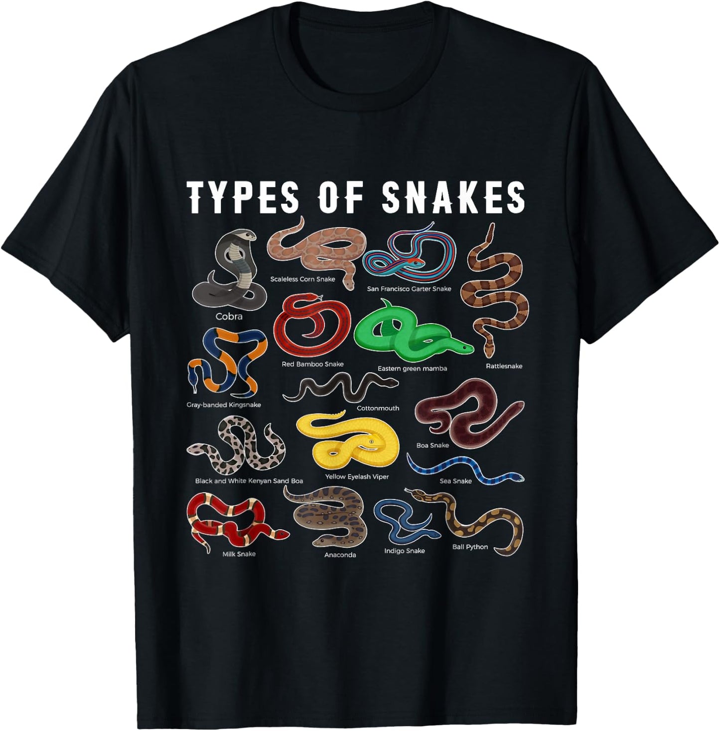 Types of Snakes Shirt SNAKE Species Types of Snake T-Shirt - T-Shirt | Black