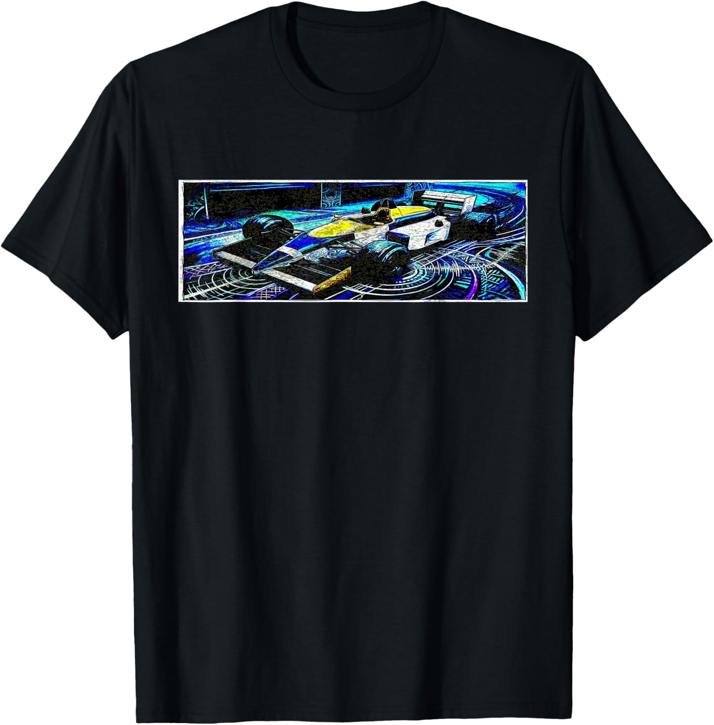 Dark Retro Racing Car Psychedelic Synthwave Graphic T-Shirt - T-Shirt | Black