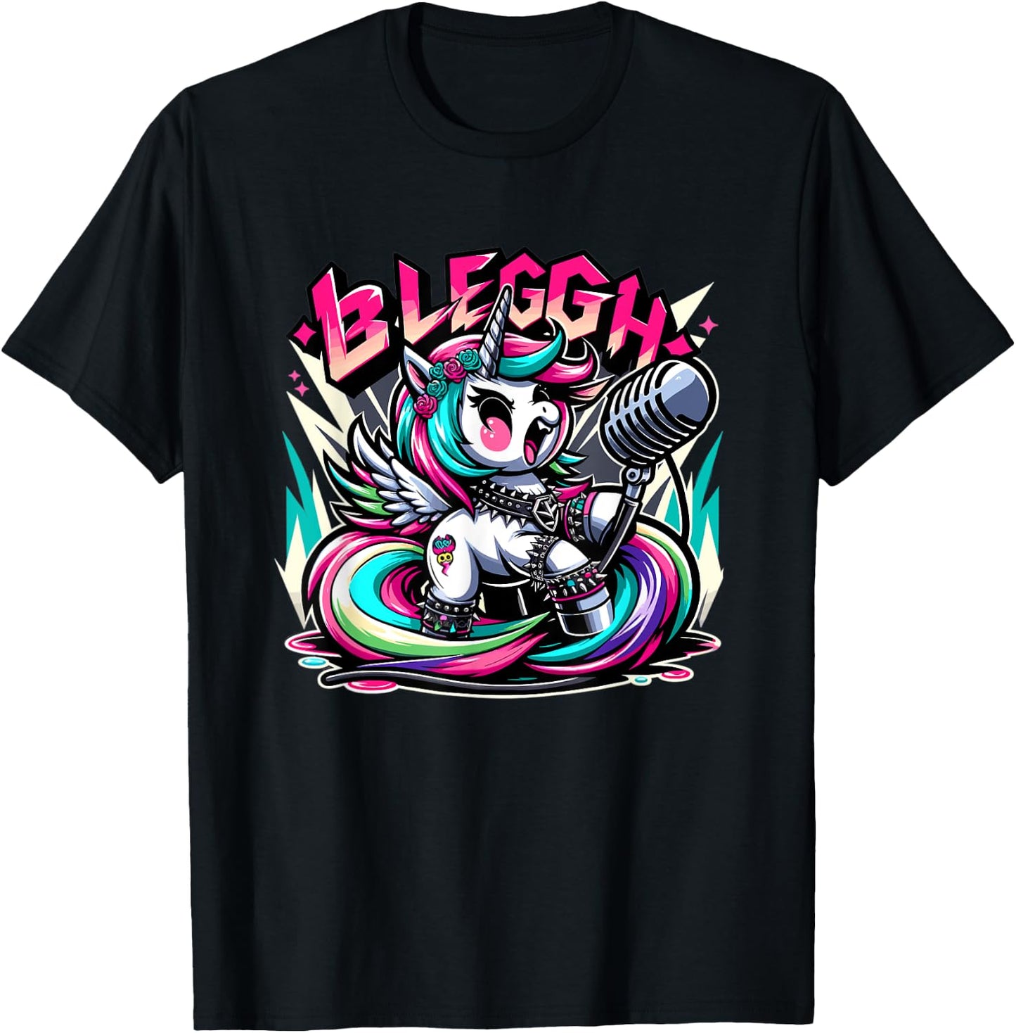 Blegh - Metalcore Unicorn Screaming Into a Microphone T-Shirt - T-Shirt | Black