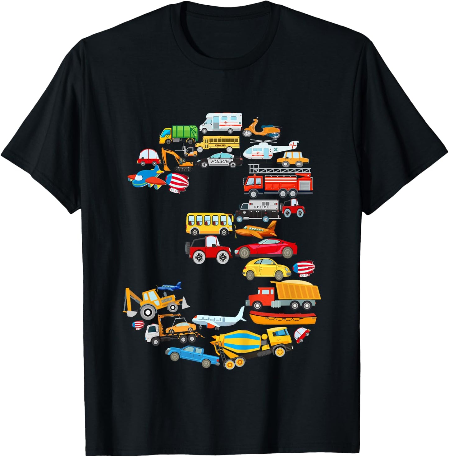 Boys 3rd Birthday Cars Vehicles Fire Engine T-Shirt - T-Shirt | Black