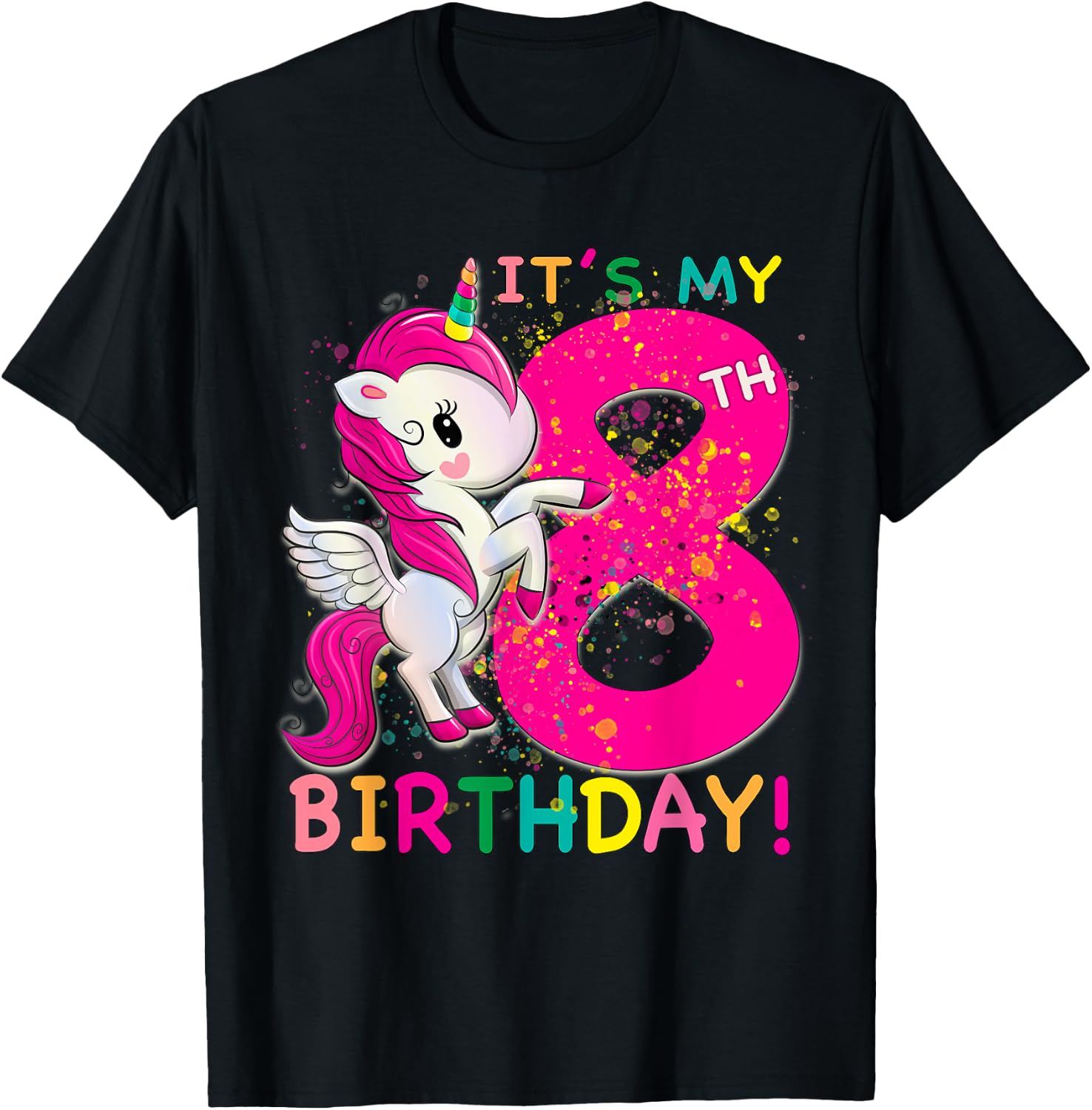 Kids Its My 8th Birthday Unicorn 8 year old Birthday girl T-Shirt - T-Shirt | Black