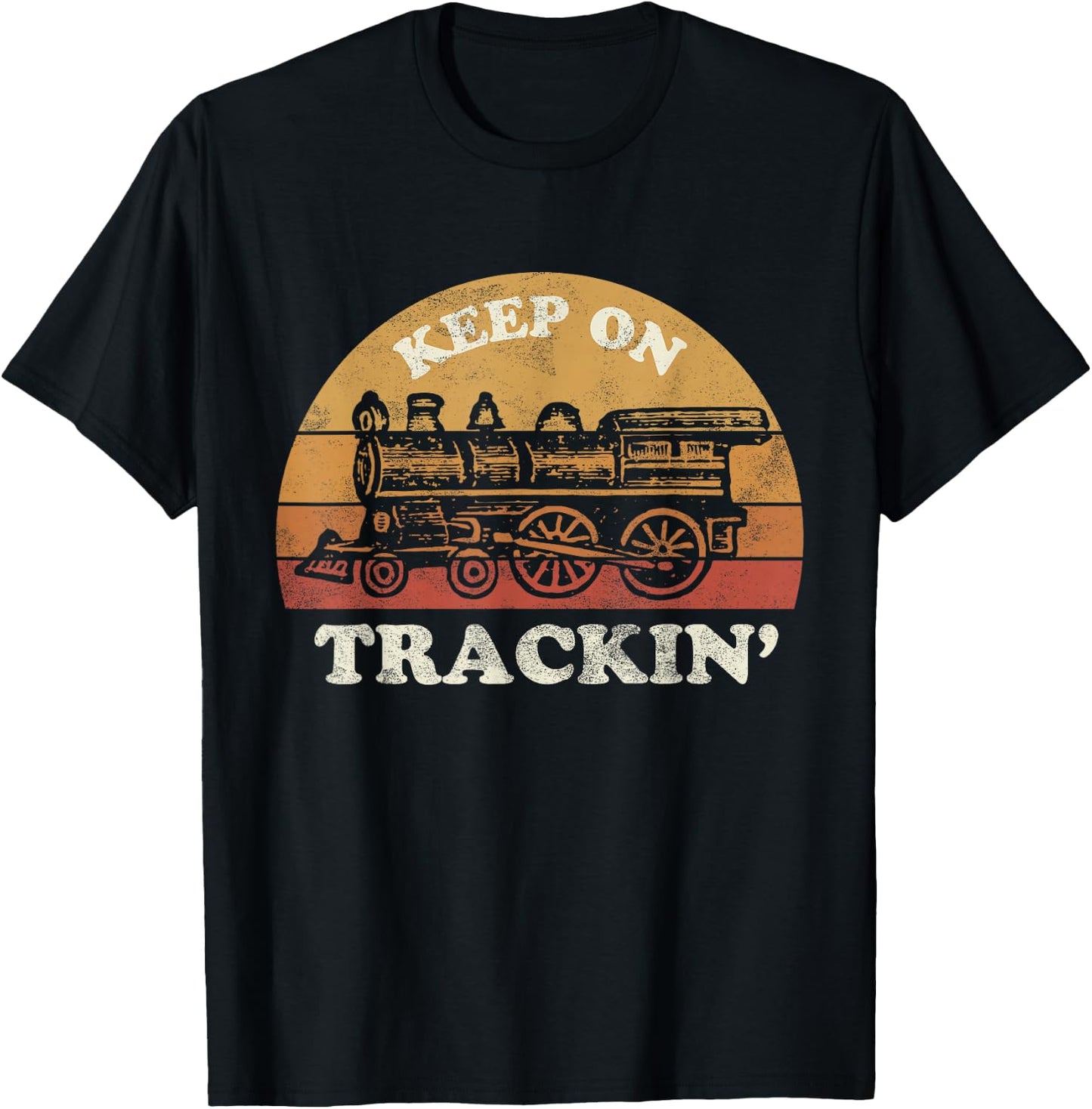 Model Train Collector Gifts & Apparel Co. | Keep on Trackin' | Funny Retro Vintage Train T-Shirt - T-Shirt | Black