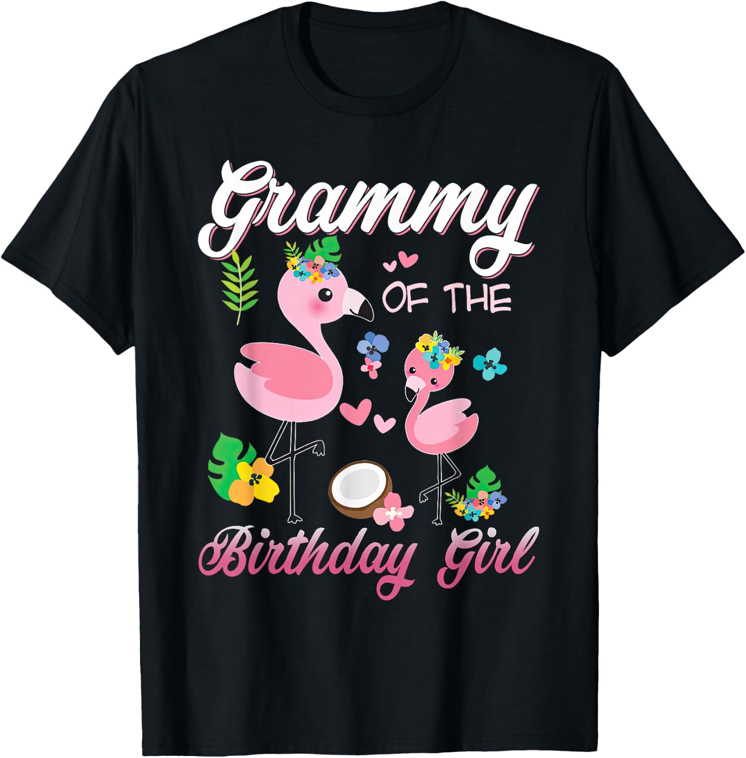 Grammy of the Birthday Girl Flamingo Family Matching T-Shirt - T-Shirt | Black