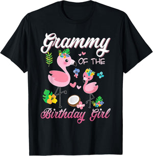 Grammy of the Birthday Girl Flamingo Family Matching T-Shirt - T-Shirt | Black