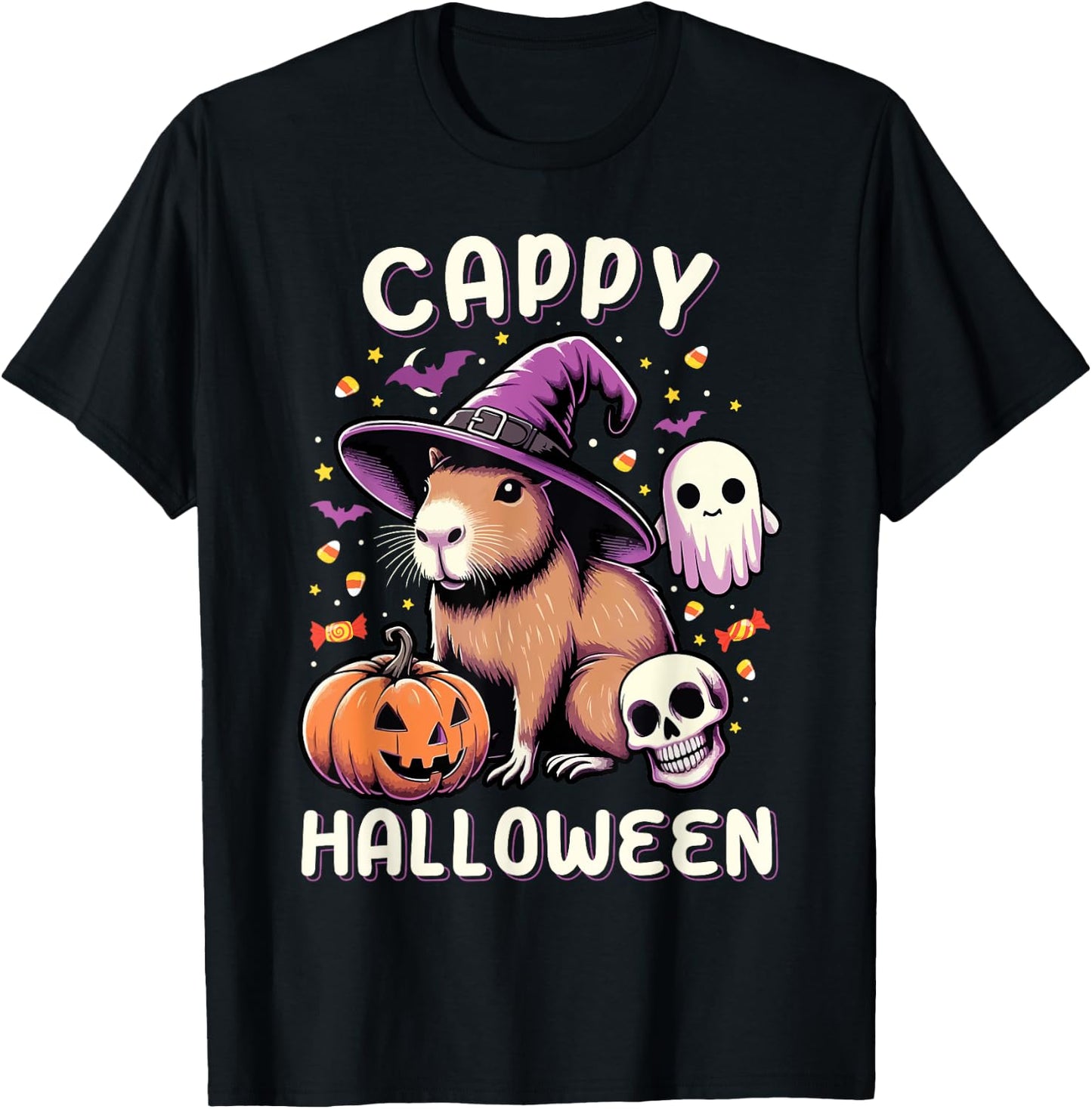 Cappy Halloween Costume Pumpkin Funny Capybara Halloween T-Shirt - T-Shirt | Black