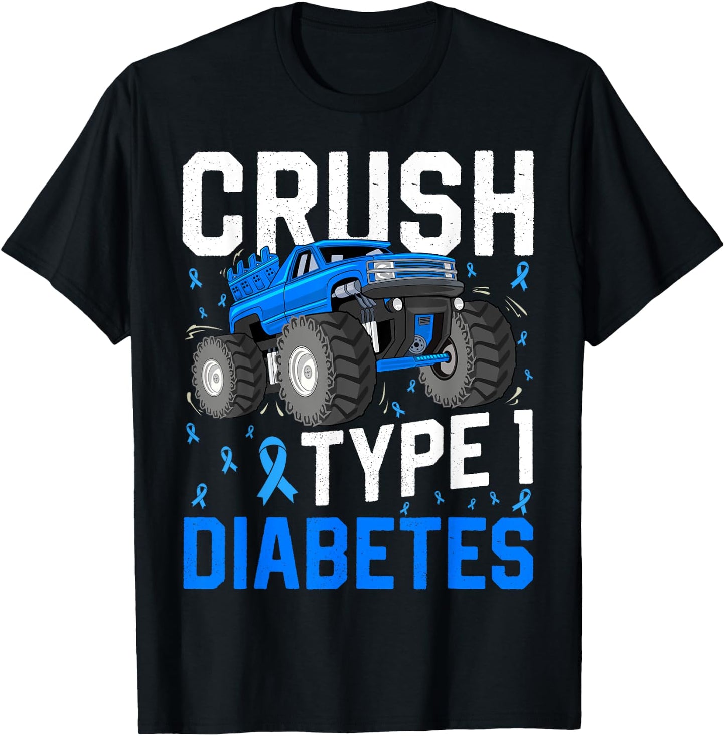 Crush Type 1 Diabetes Awareness Monster Truck Boys Kids T-Shirt - T-Shirt | Black