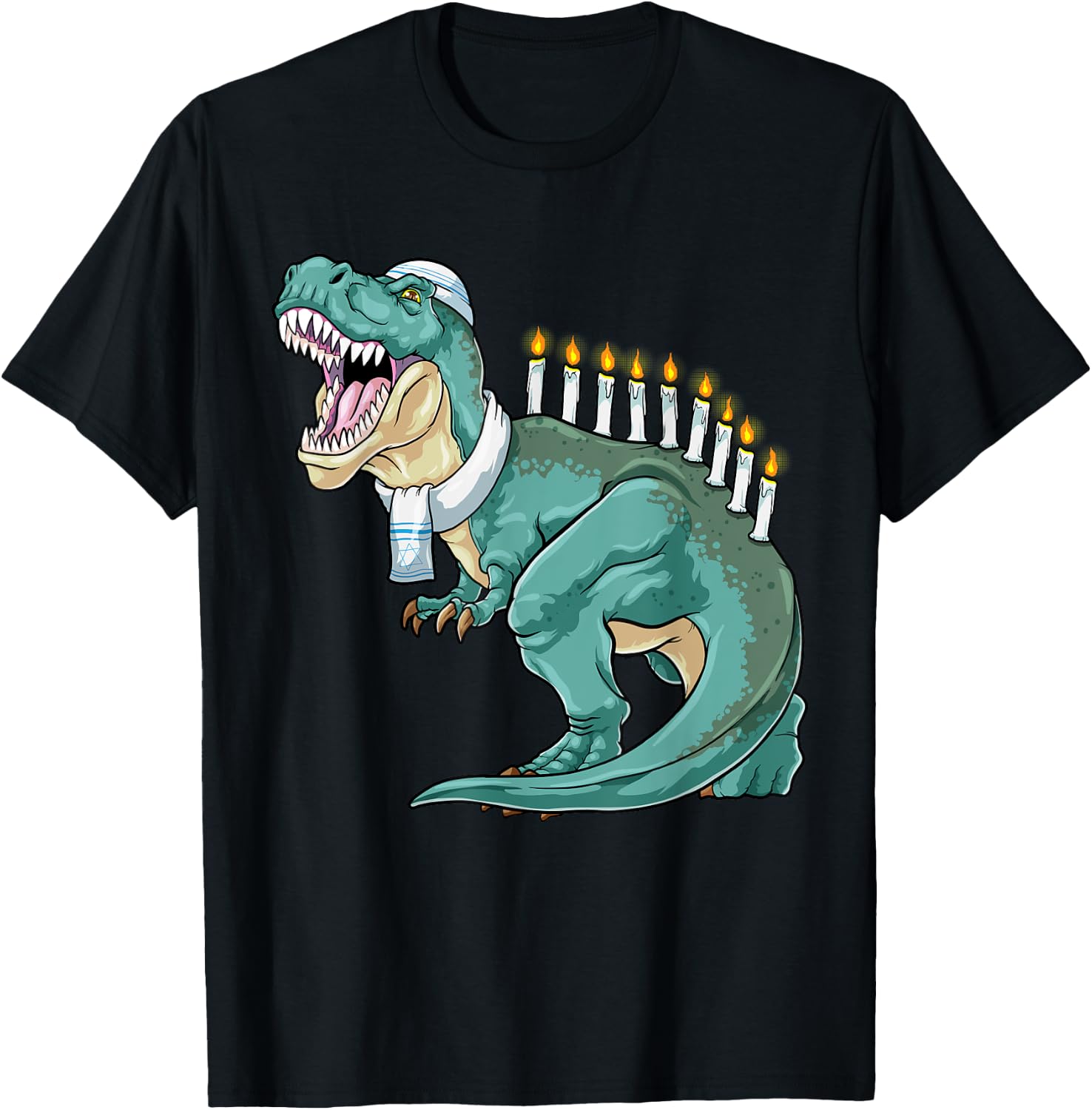 Menorasaurus Rex Hanukkah Shirt Jewish Dinosaur Menorah T-Shirt - T-Shirt | Black