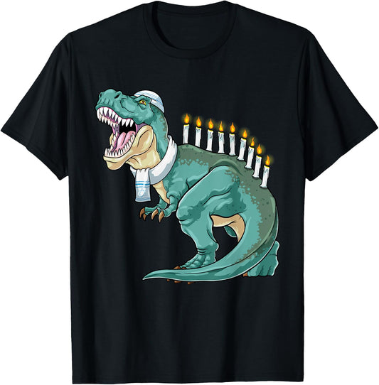 Menorasaurus Rex Hanukkah Shirt Jewish Dinosaur Menorah T-Shirt - T-Shirt | Black