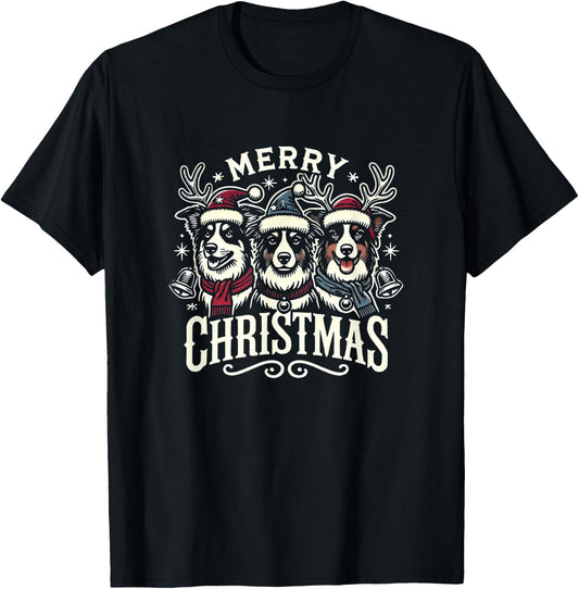 Christmas Australian Shepherd Santa Hat Aussie Christmas T-Shirt - T-Shirt | Black