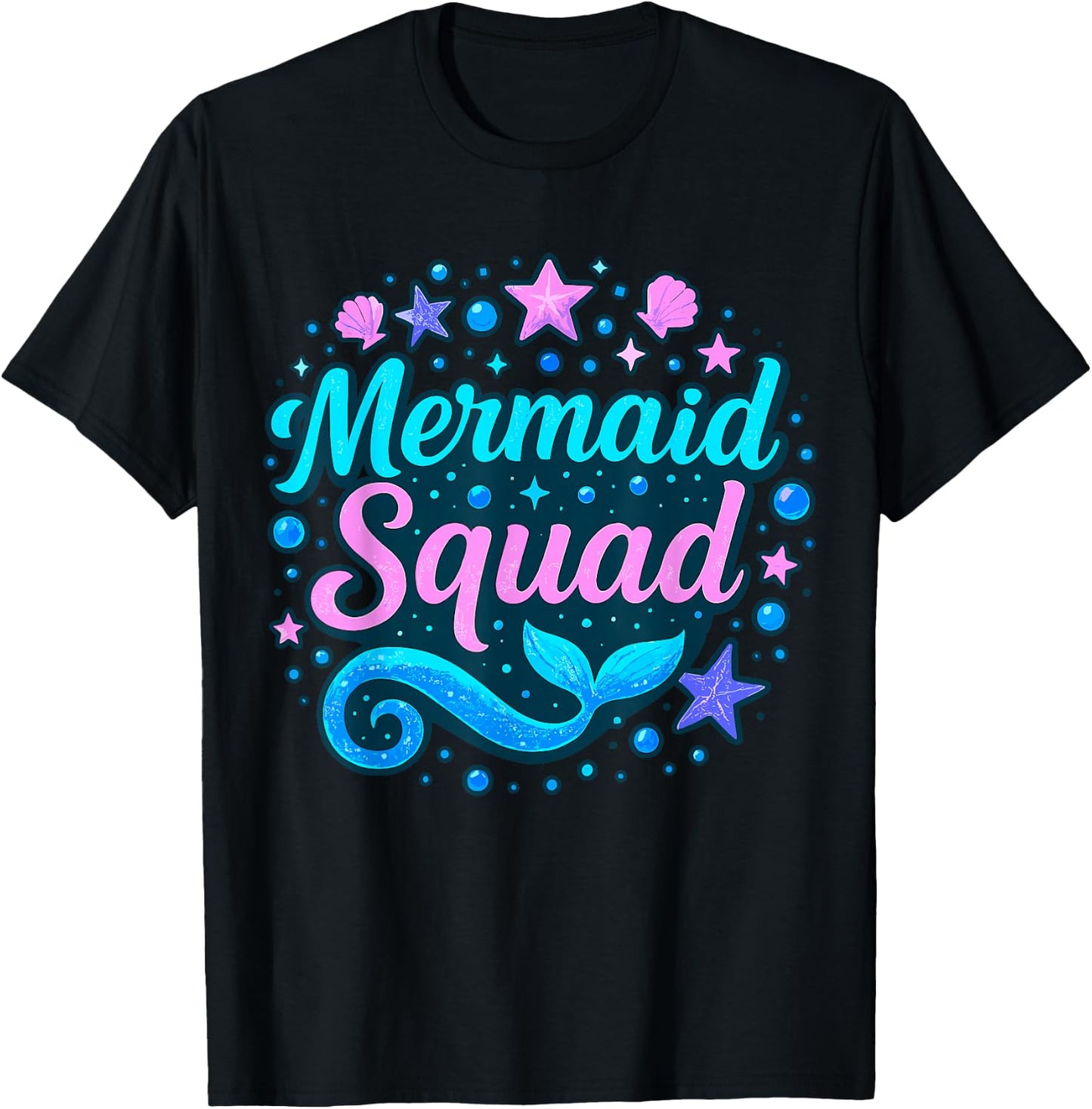 Mermaid Squad Birthday Party Matching T-Shirt - T-Shirt | Black