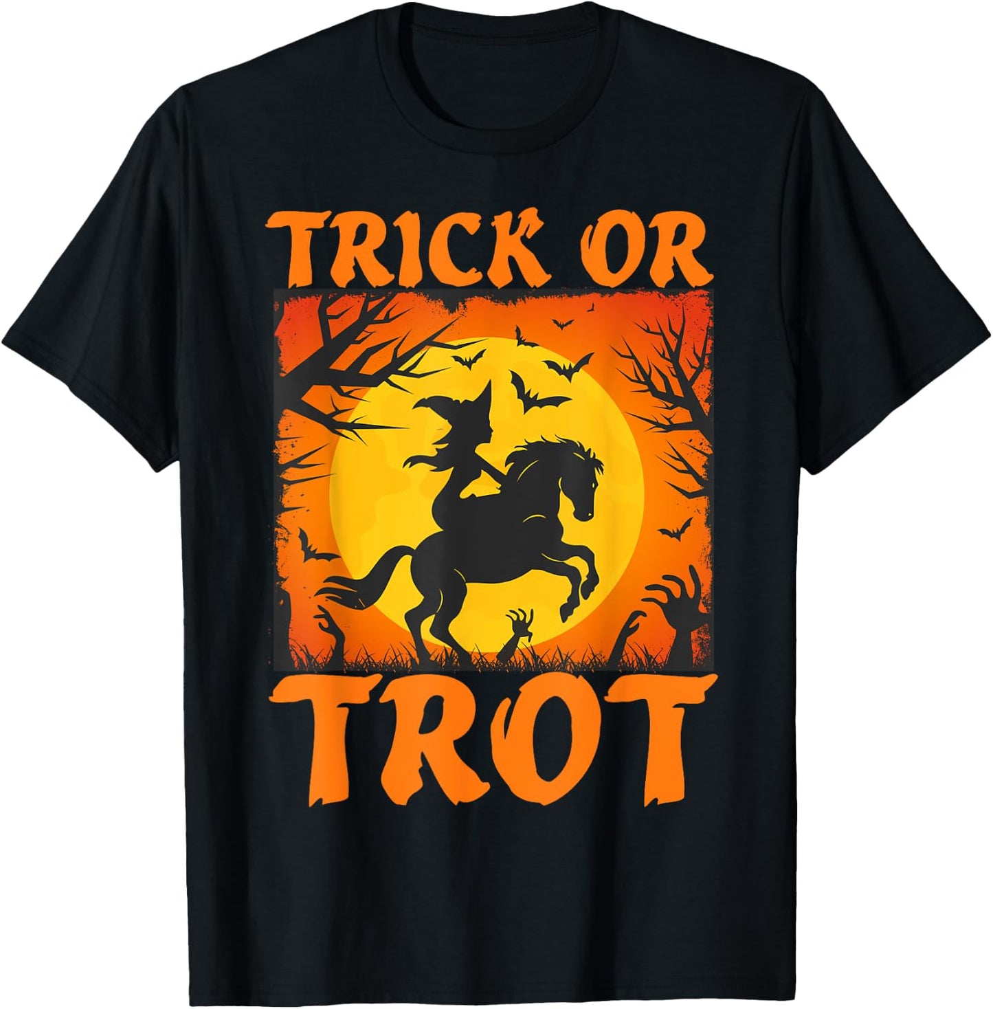 Halloween Horse Lover Witch Riding A Horse Trick or Trot T-Shirt - T-Shirt | Black
