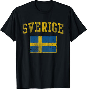 Vintage Sverige Sweden Flag Vintage Fade Men Women Kids T-Shirt - T-Shirt | Black