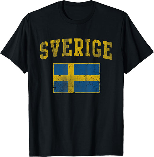 Vintage Sverige Sweden Flag Vintage Fade Men Women Kids T-Shirt - T-Shirt | Black