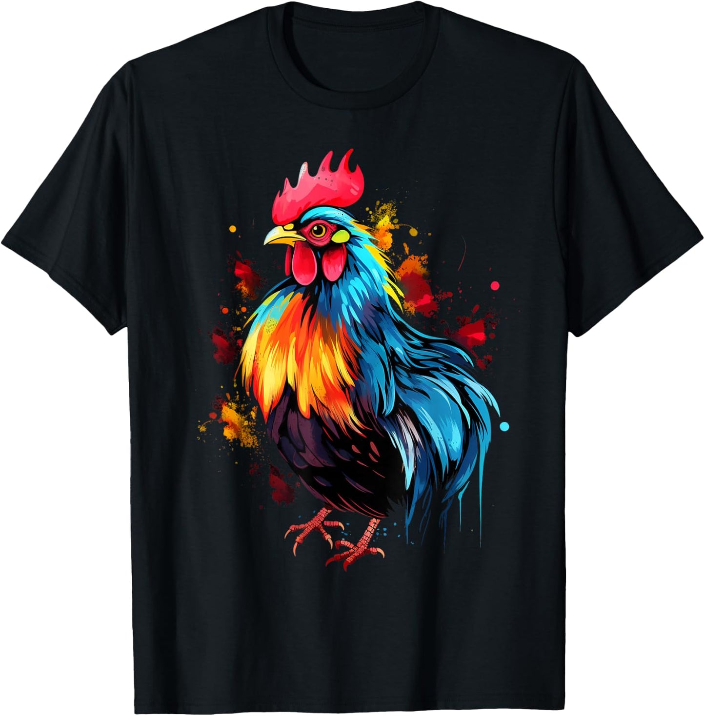 Cool Chicken on colorful painted Chicken T-Shirt - T-Shirt | Black