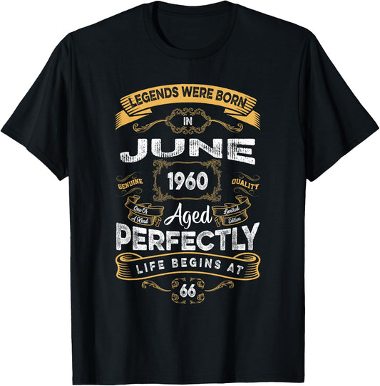 Retro 66th Birthday Legends were Born in June 1960 T-Shirt - T-Shirt | Black