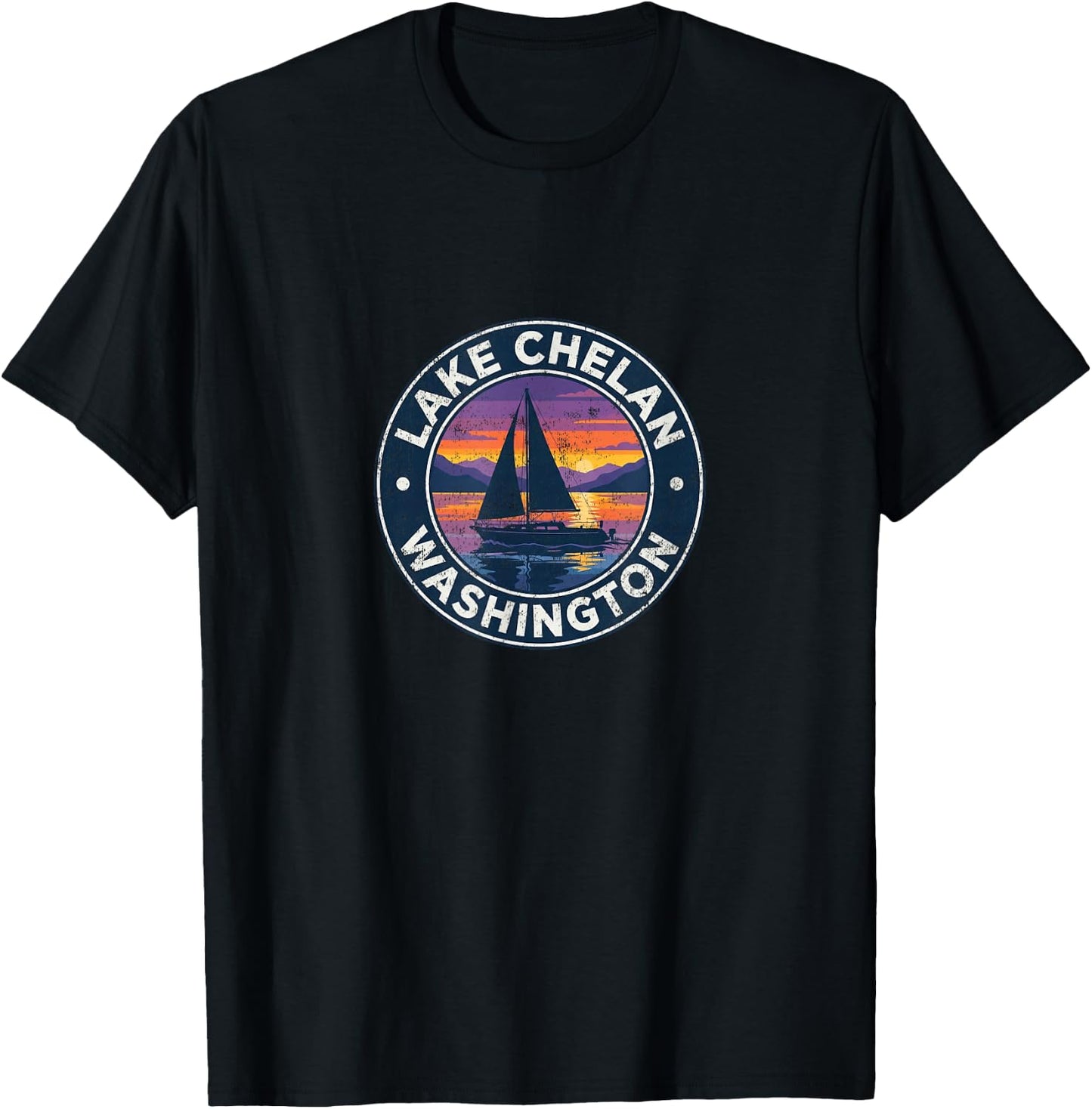 Lake Chelan Washington Vintage Sailing Sail Boat xi T-Shirt - T-Shirt | Black