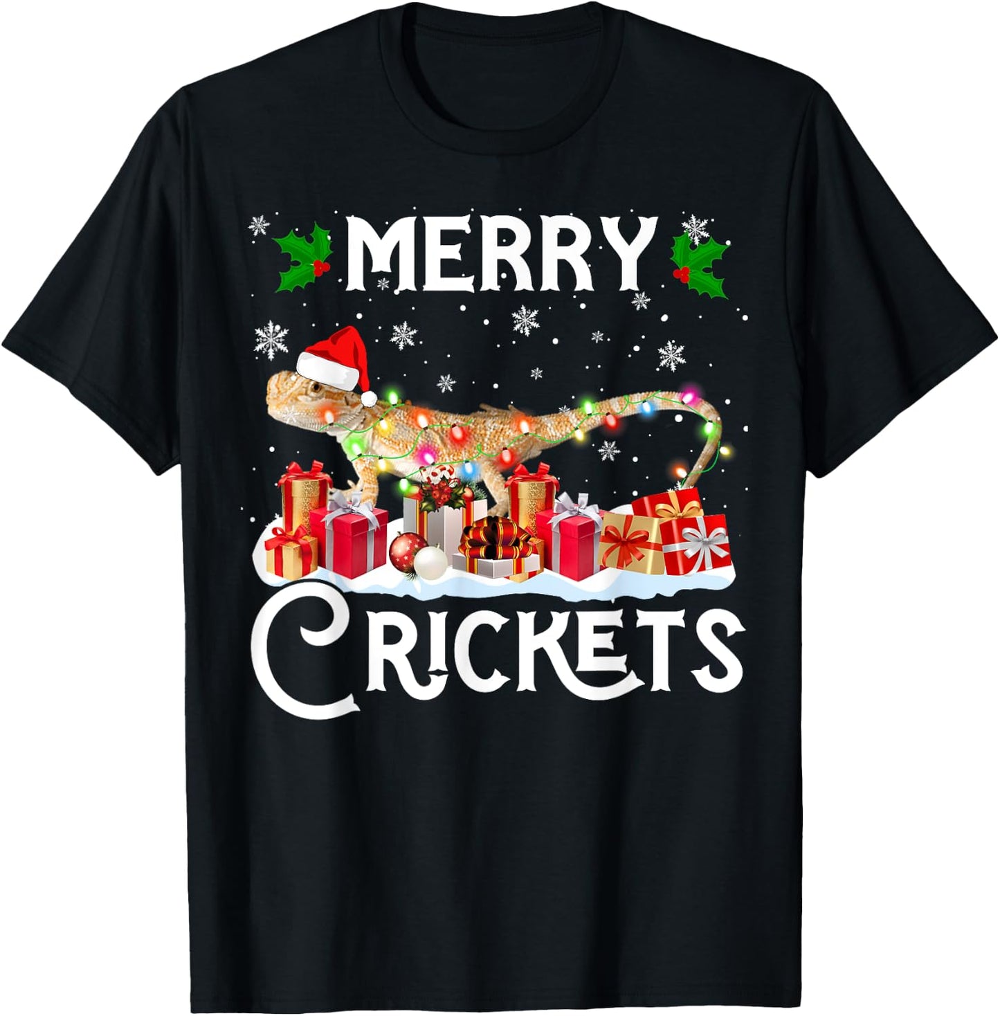 Funny Bearded Dragon Christmas Merry Cricket For Mom Dad T-Shirt - T-Shirt | Black