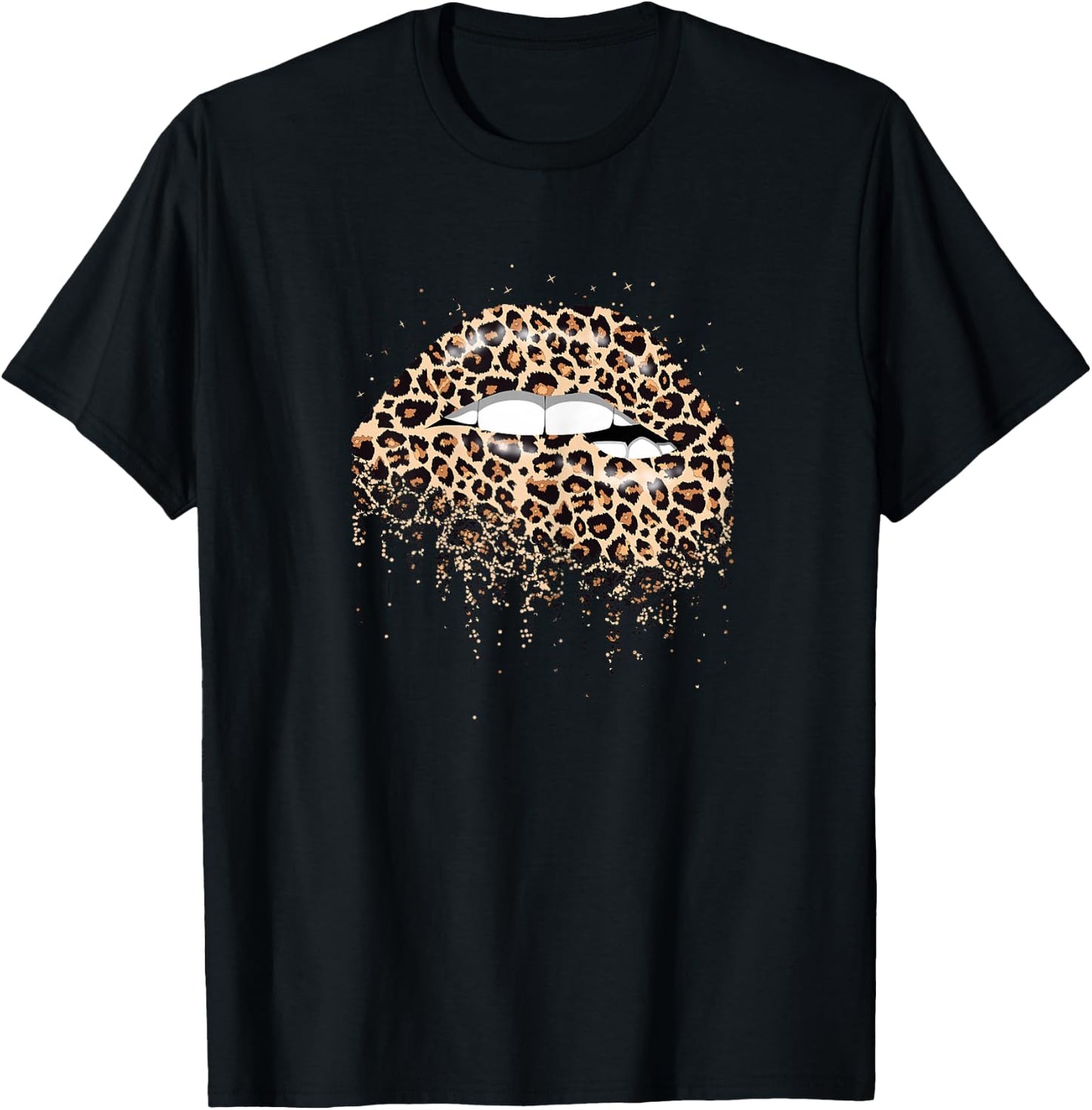 Sexy Women's Lips with Leopard Print for Wild Cats Trend T-Shirt - T-Shirt | Black