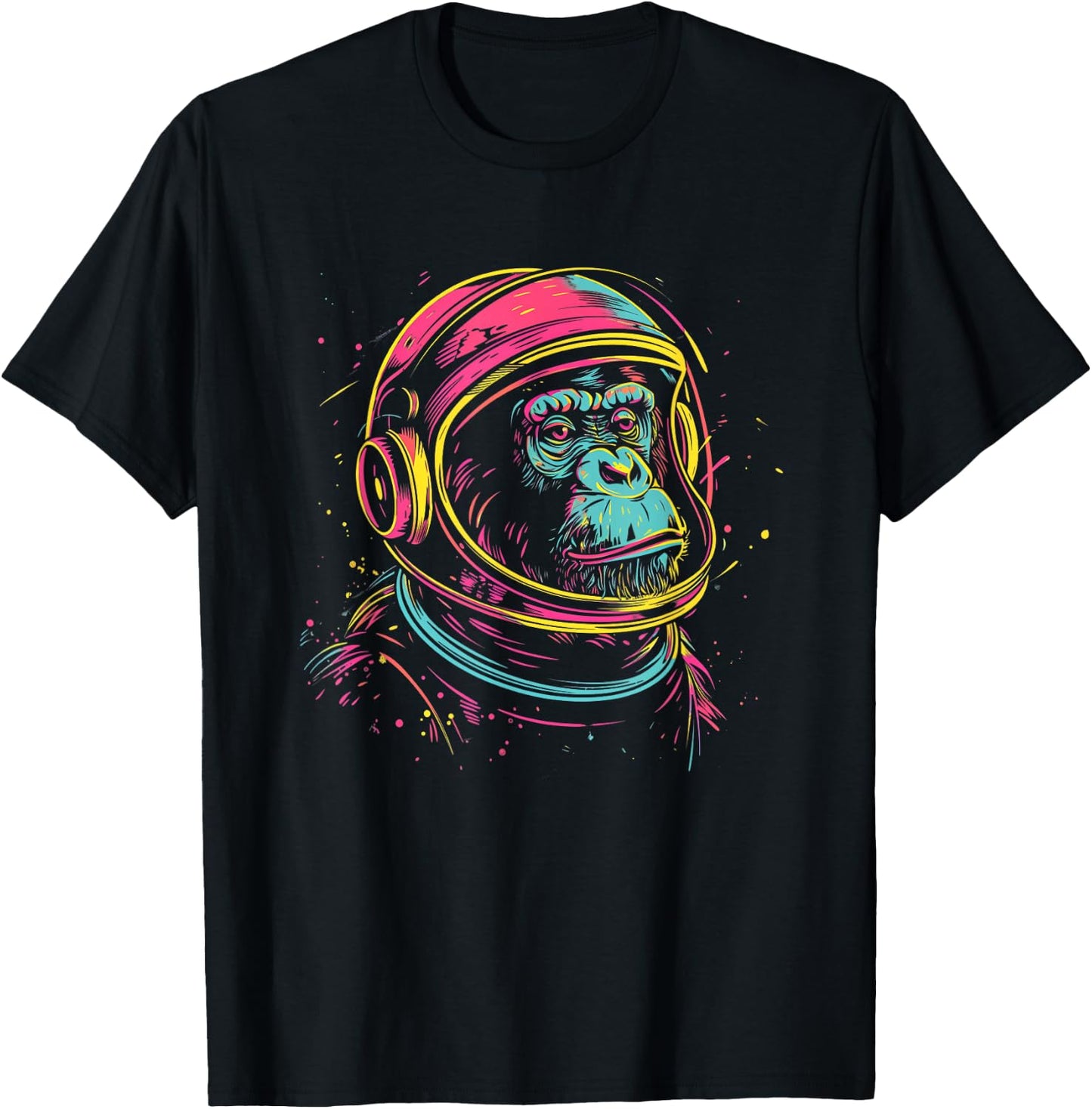 Astronaut Chimp Monkey, Spaceman Chimp Neon design T-Shirt - T-Shirt | Black