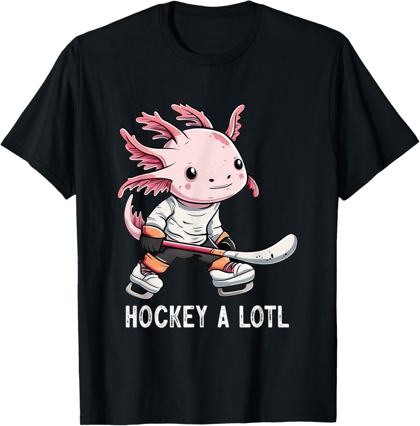 Hockey A Lotl Axolotl Playing Field Hockey Funny Ice Hockey T-Shirt - T-Shirt | Black