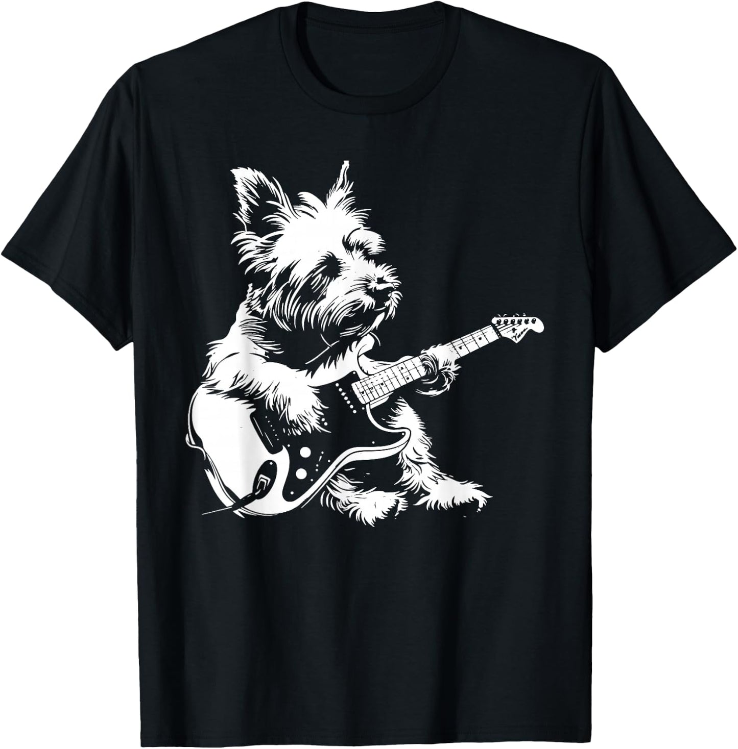 Dog Guitarist Guitar - Westie Dad Mom T-Shirt - T-Shirt | Black