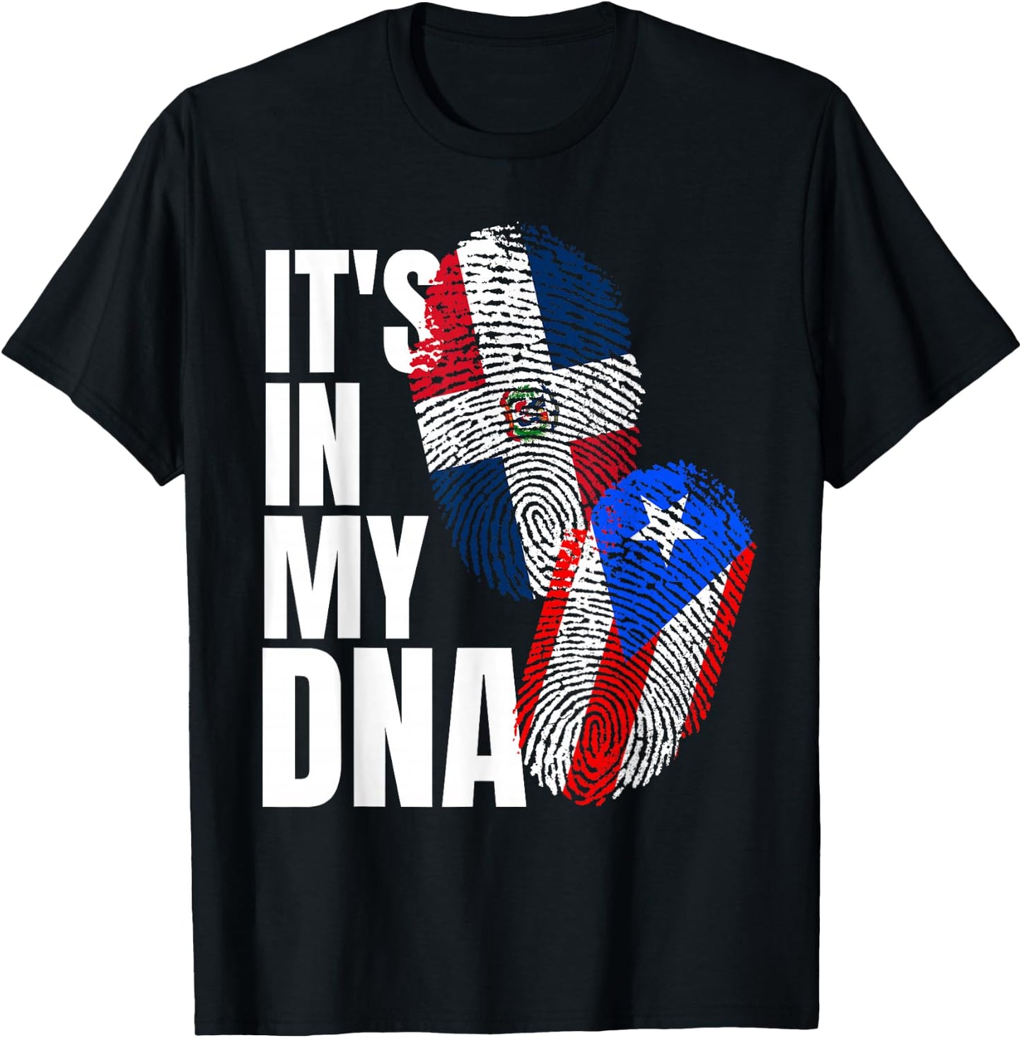 Dominican And Puerto Rican DNA Heritage Flag Gift T-Shirt - T-Shirt | Black