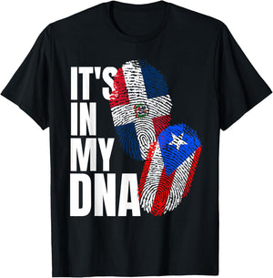 Dominican And Puerto Rican DNA Heritage Flag Gift T-Shirt - T-Shirt | Black