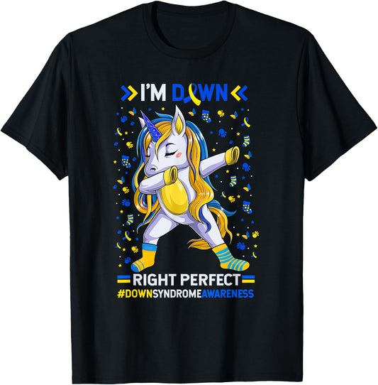 Down syndrome awareness Down Right Perfect Dabbing Unicorn T-Shirt - T-Shirt | Black