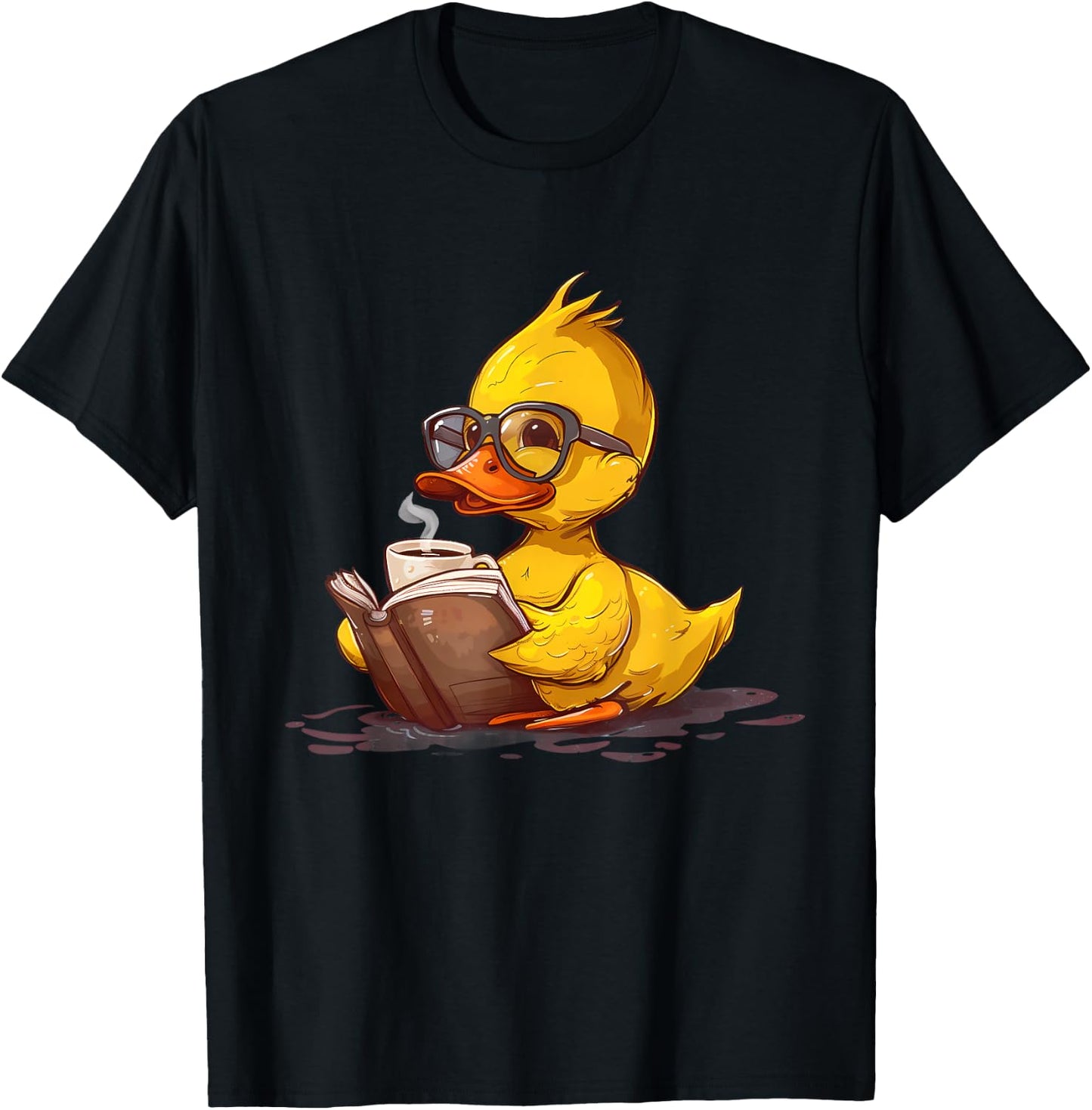 Rubber Duck Reading Book Coffee Lover Reader Rubber Duckie T-Shirt - T-Shirt | Black
