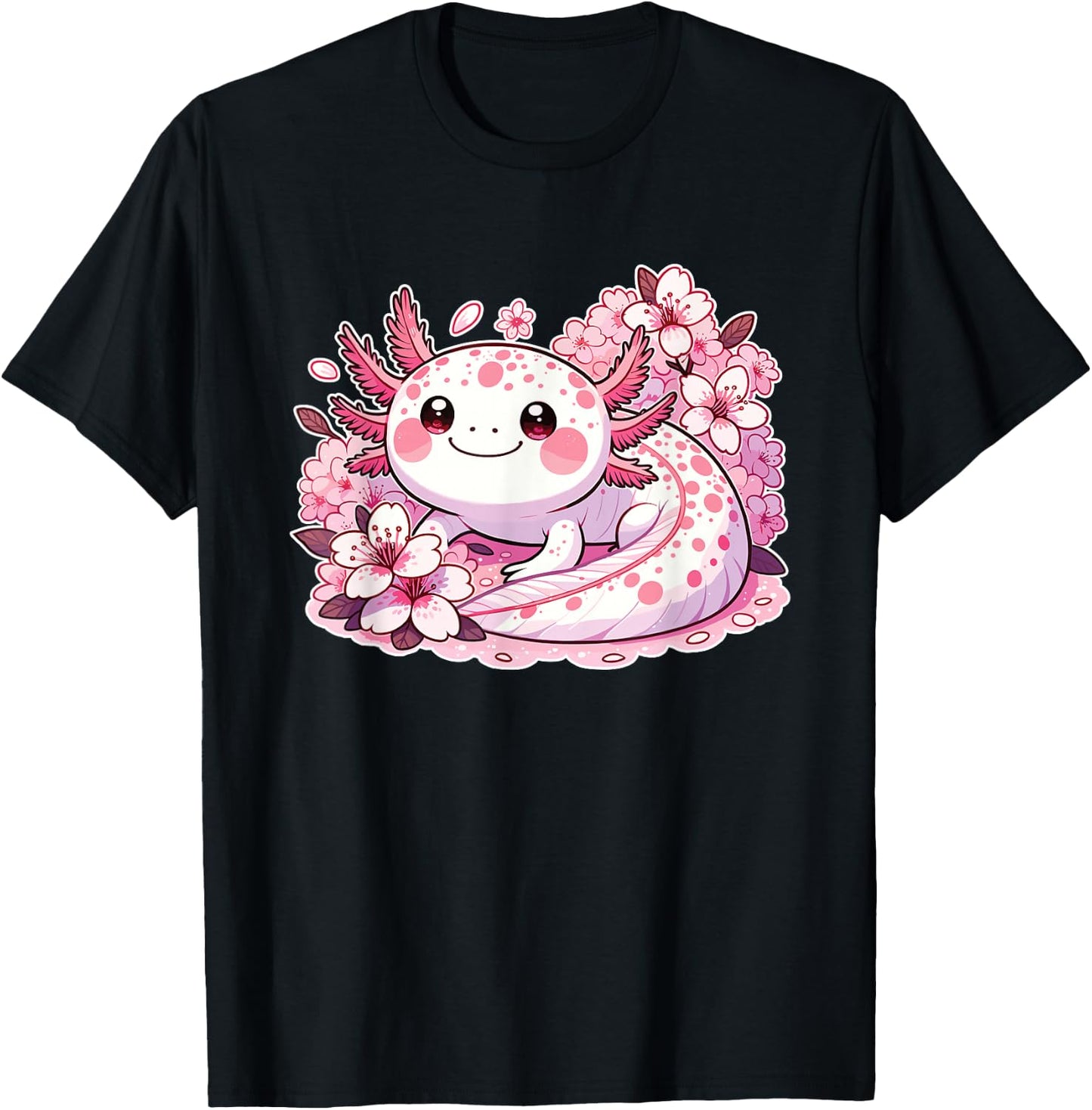 Spring Axolotl With Cherry Blossoms Sweet Spring Axolotl T-Shirt - T-Shirt | Black