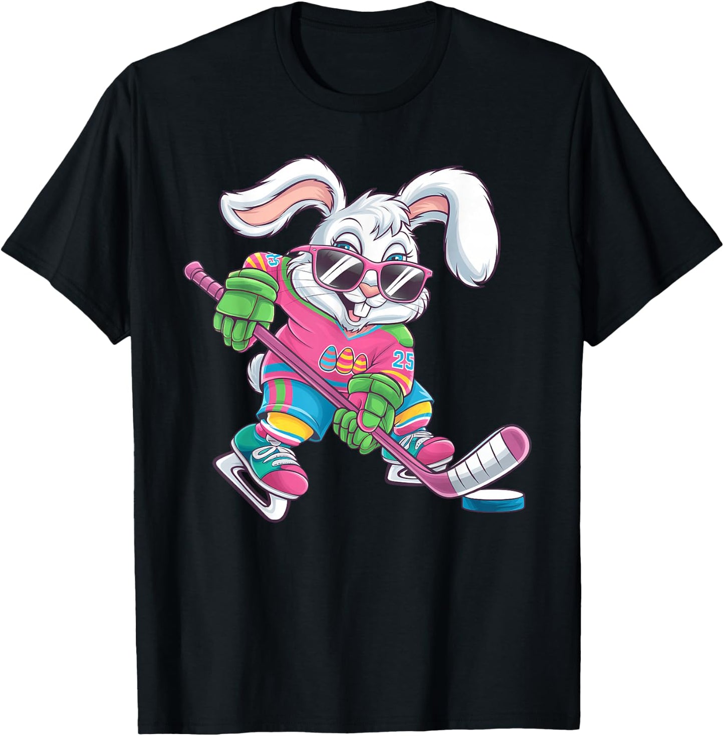 Happy Easter Bunny Playing Hockey Easter Sport Kids Boys T-Shirt - T-Shirt | Black